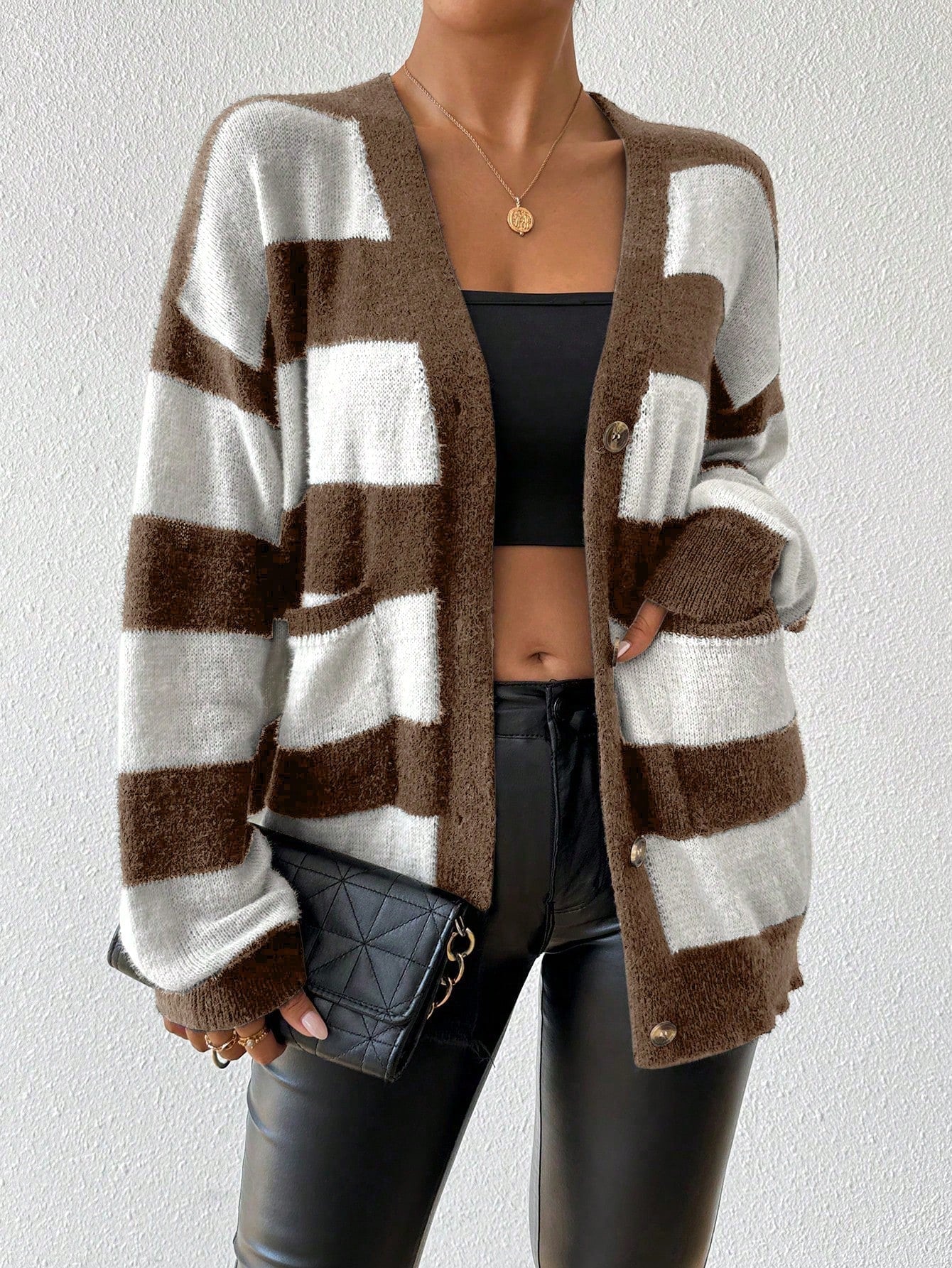 Essnce nueva moda sueter de lana de imitacion de vison con rayas para mujer, otono/invierno