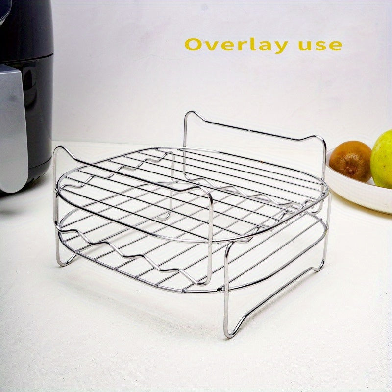 Rejilla para Freidora de Aire de Acero Inoxidable con 4 Opciones de Asado - Rejilla Multiusos para Horno y Microondas, BBQ, Horneado y Parrillada - Accesorios Duraderos y Fáciles de Limpiar, Esenciales para Barbacoa, Diseño Compacto y Resistente, Ideal p