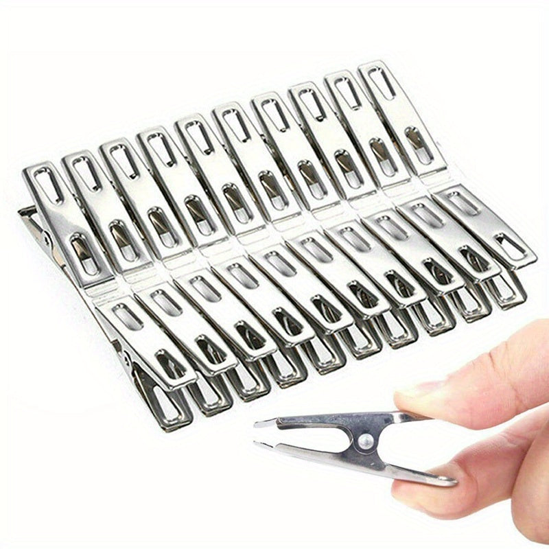 20 pinzas para ropa de acero inoxidable de alta resistencia - Pinzas para secar la ropa a prueba de viento, abrazaderas metálicas multifuncionales, resistentes al óxido, fáciles de usar para el uso doméstico