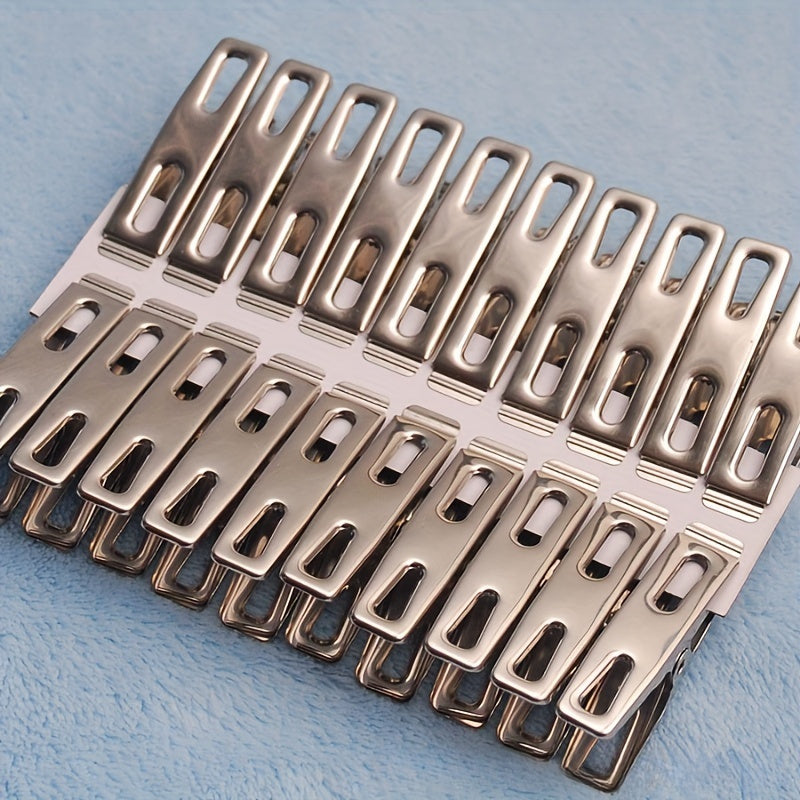 20 pinzas para ropa de acero inoxidable de alta resistencia - Pinzas para secar la ropa a prueba de viento, abrazaderas metálicas multifuncionales, resistentes al óxido, fáciles de usar para el uso doméstico