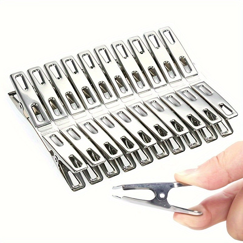 20 pinzas para ropa de acero inoxidable de alta resistencia - Pinzas para secar la ropa a prueba de viento, abrazaderas metálicas multifuncionales, resistentes al óxido, fáciles de usar para el uso doméstico
