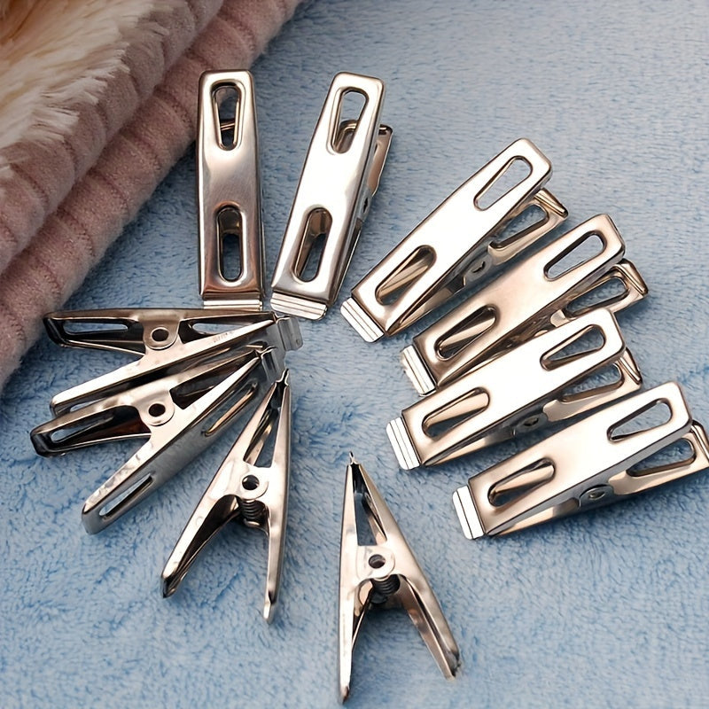 20 pinzas para ropa de acero inoxidable de alta resistencia - Pinzas para secar la ropa a prueba de viento, abrazaderas metálicas multifuncionales, resistentes al óxido, fáciles de usar para el uso doméstico