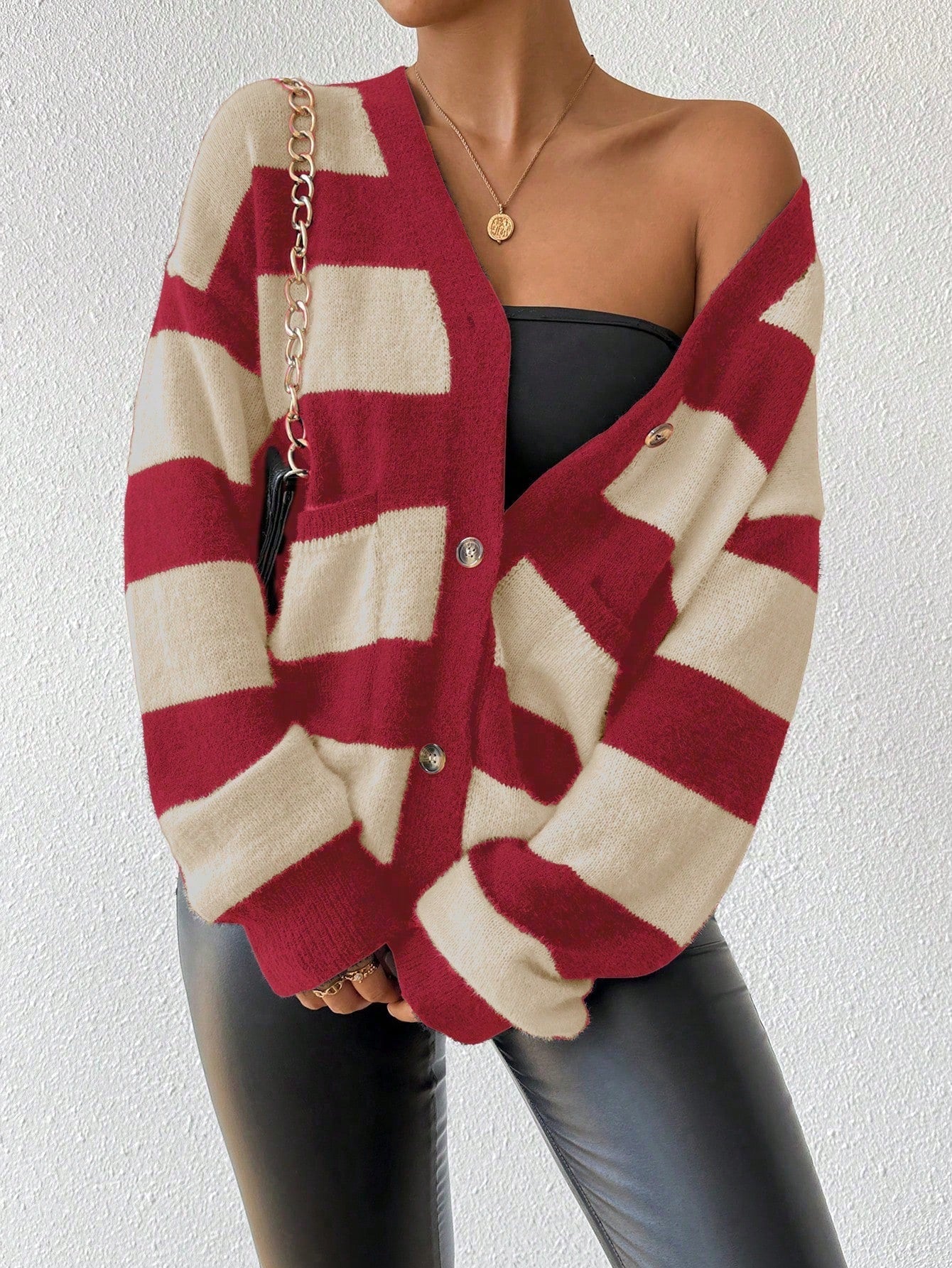 Essnce nueva moda sueter de lana de imitacion de vison con rayas para mujer, otono/invierno