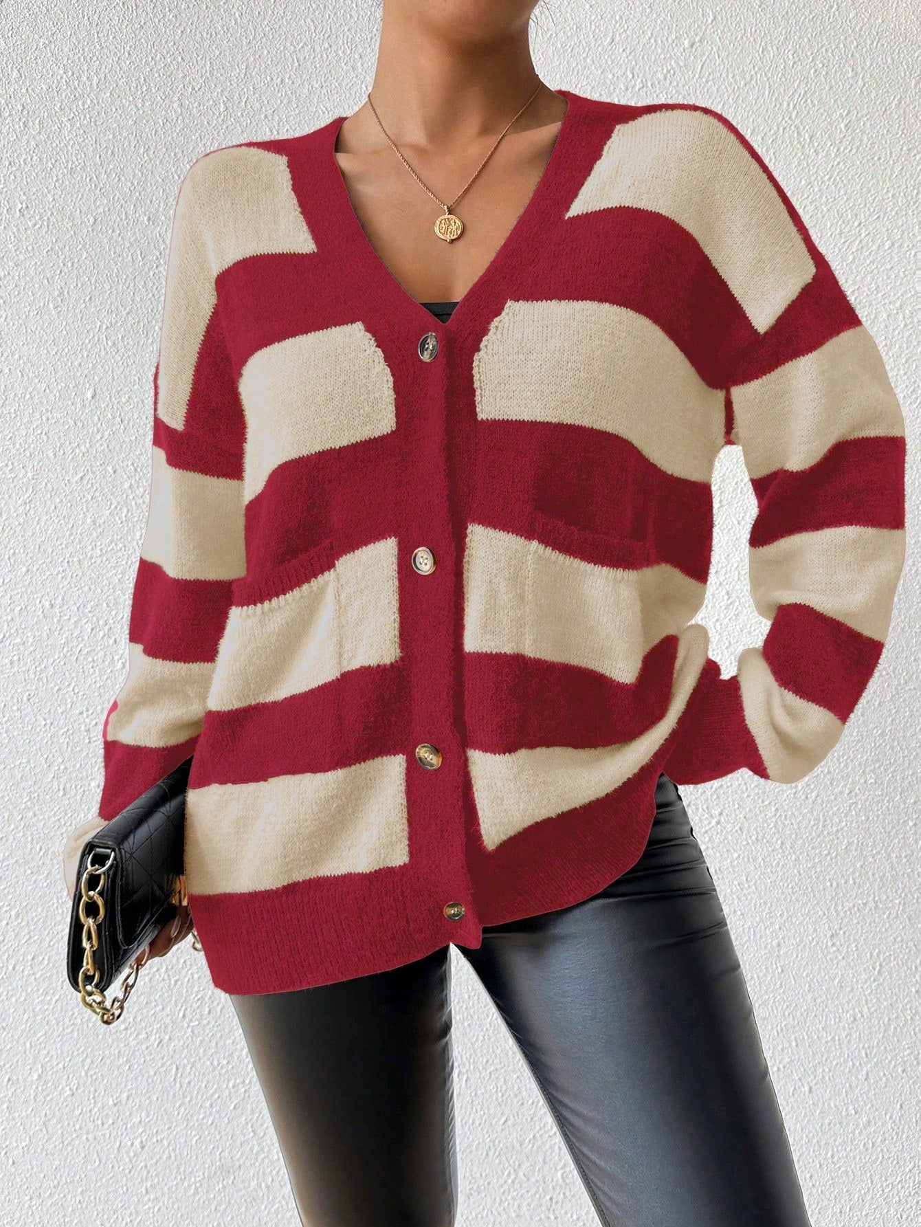 Essnce nueva moda sueter de lana de imitacion de vison con rayas para mujer, otono/invierno