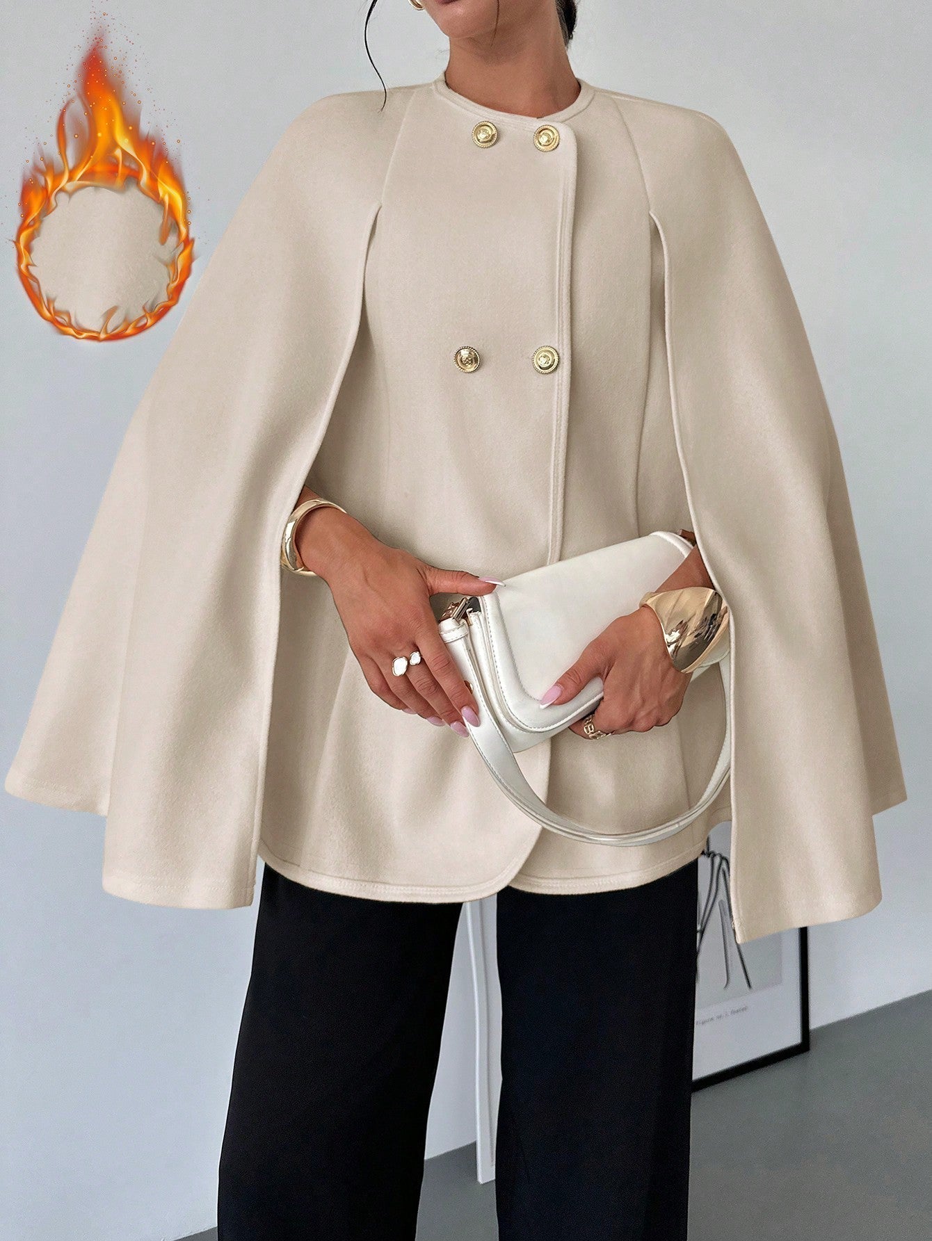 Prive capa/poncho sobrecapa de unicolor elegante y minimalista de color albaricoque para mujer