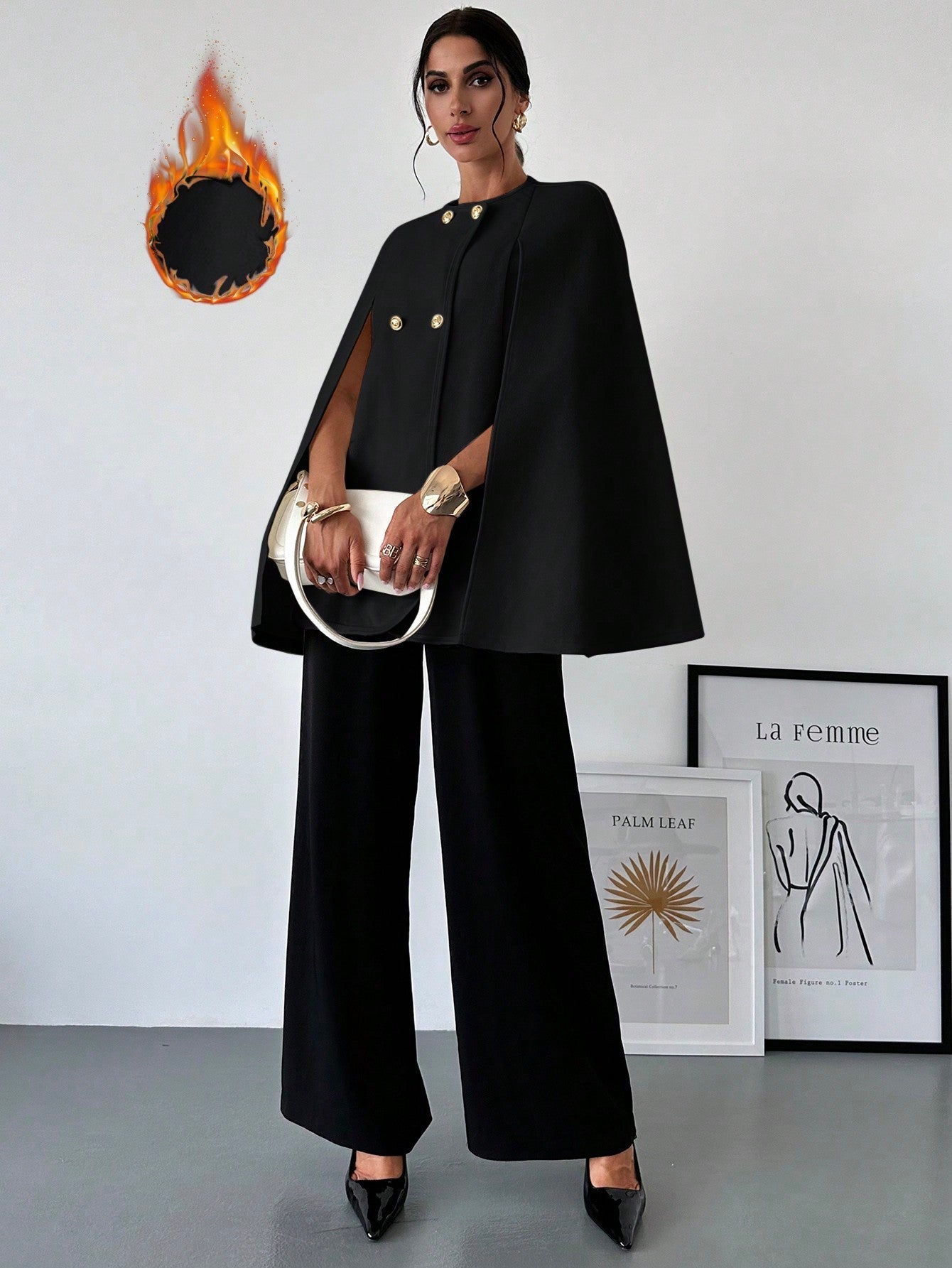 Prive capa/poncho sobrecapa de unicolor elegante y minimalista de color albaricoque para mujer