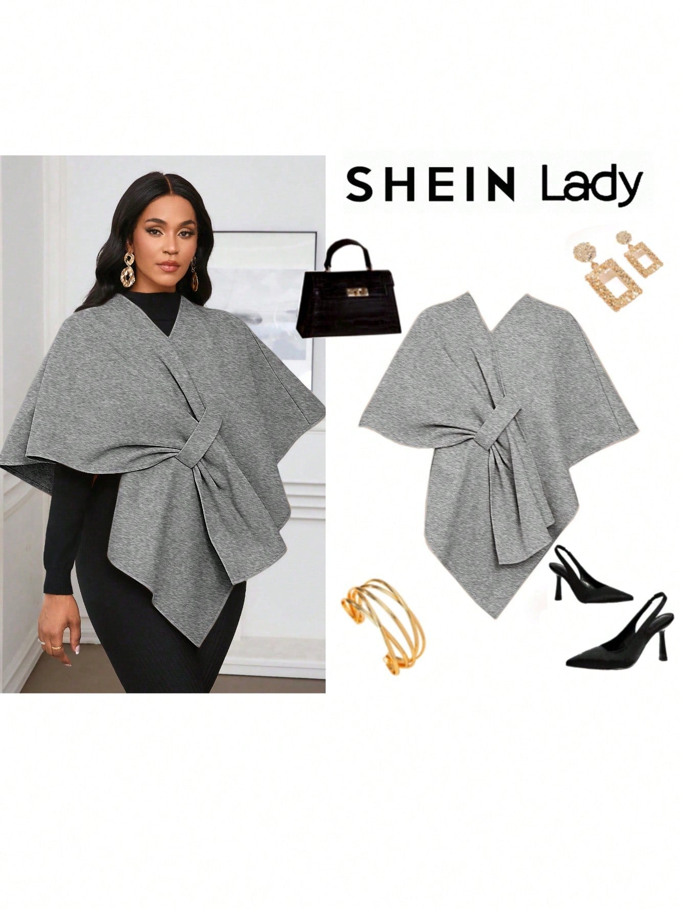 Lady poncho para mujer con diseno de drapeado en la cintura y lazo