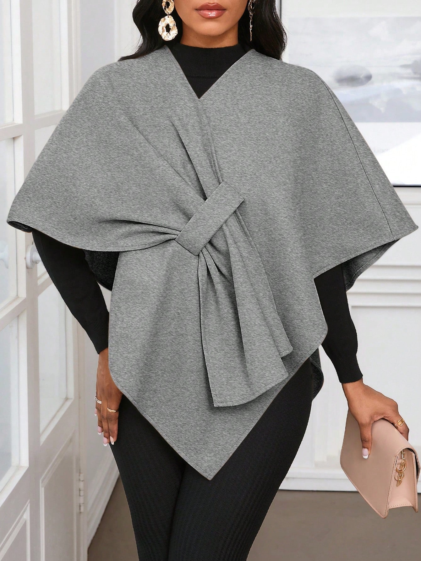 Lady poncho para mujer con diseno de drapeado en la cintura y lazo