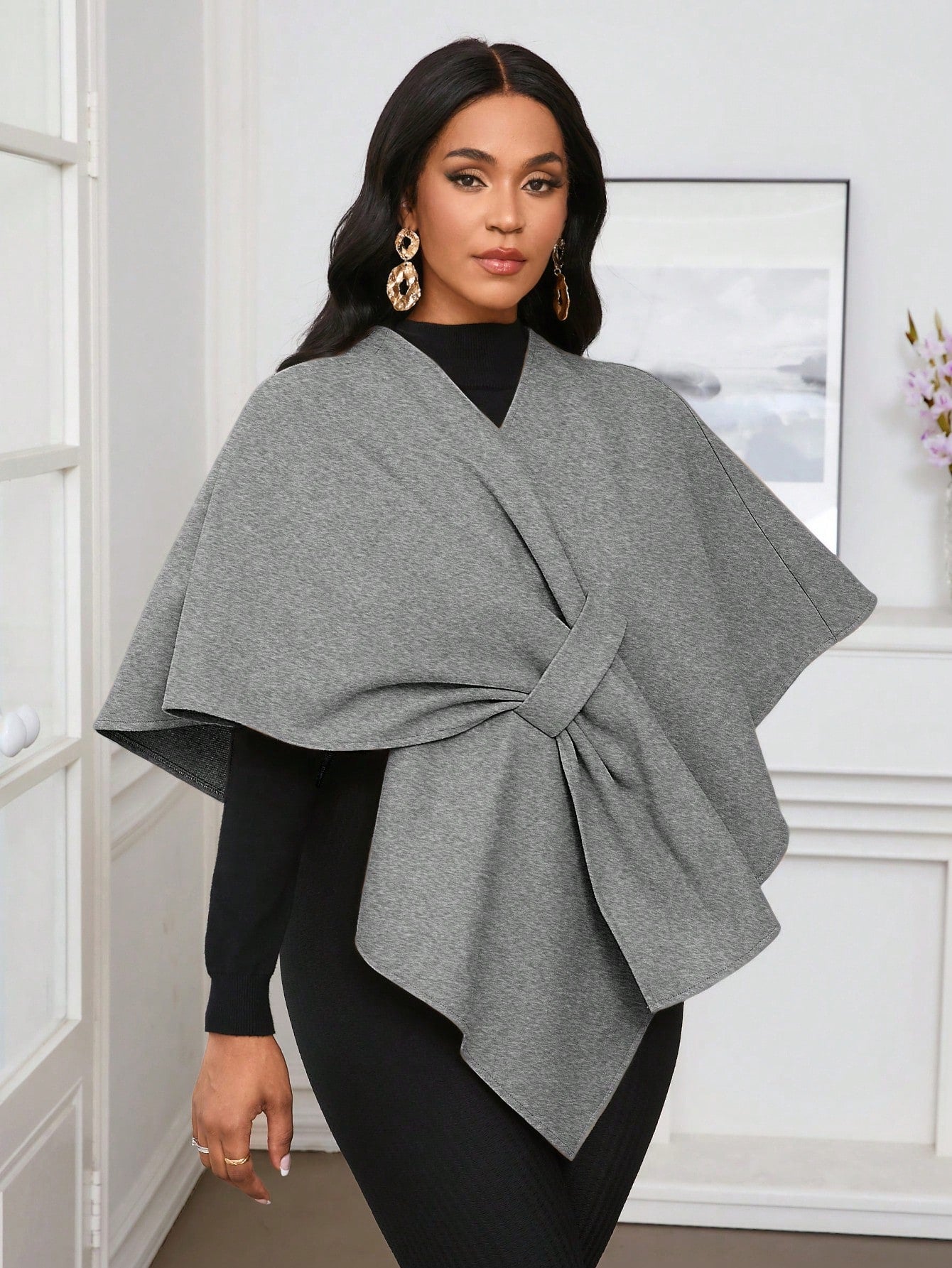 Lady poncho para mujer con diseno de drapeado en la cintura y lazo
