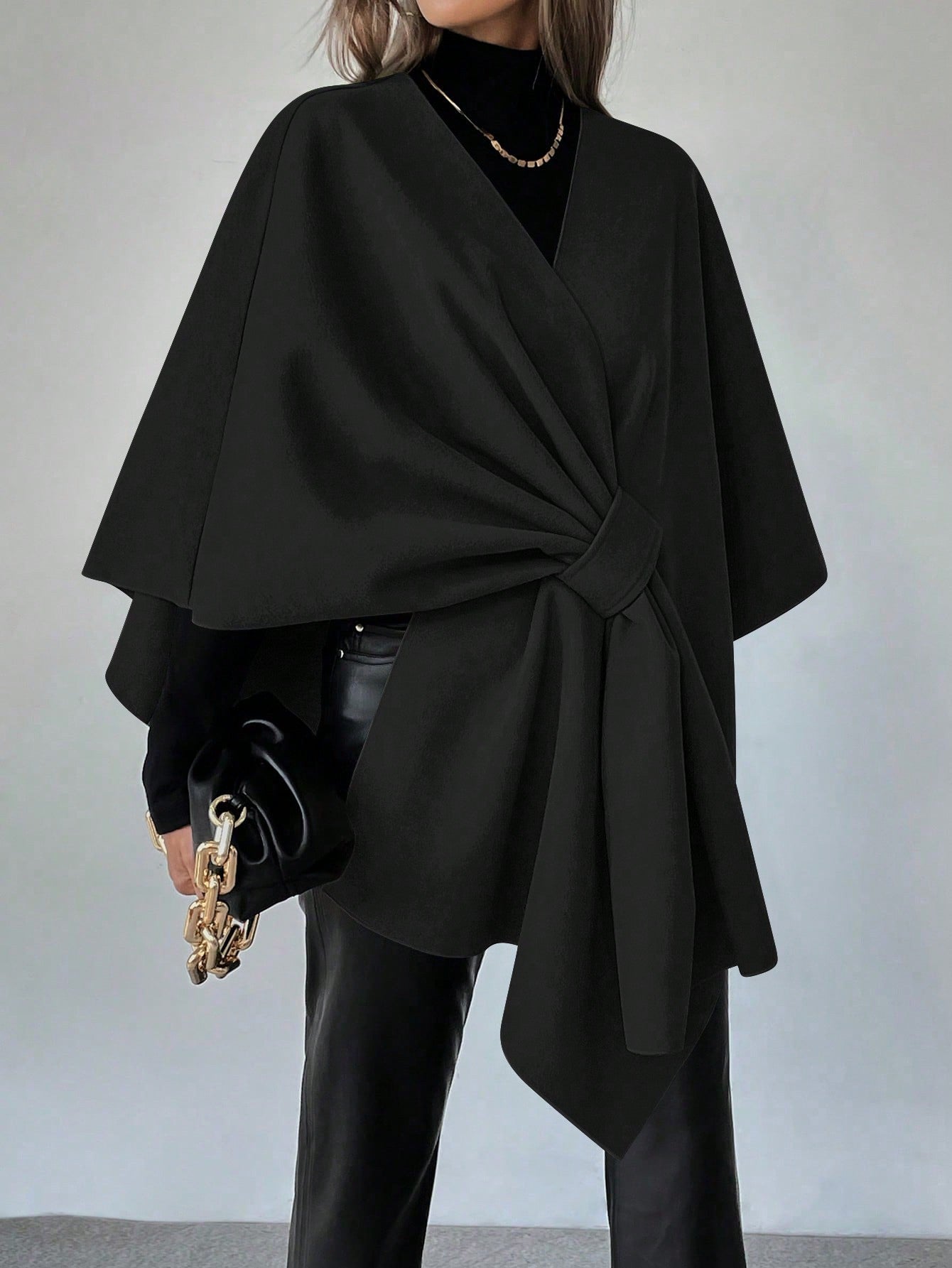 Clasi capa abrigo de lana asimetrica y holgada de diseno de moda de un solo color, para otono/invierno