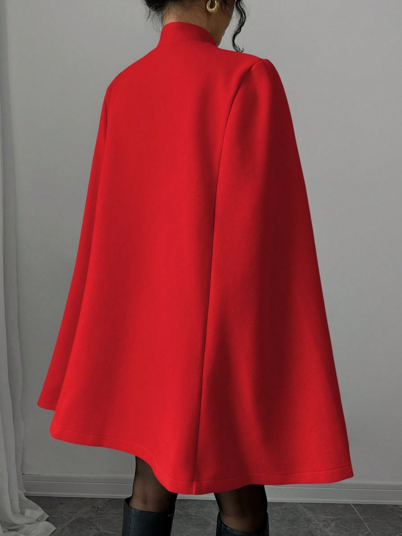 Elenzya capa, poncho y capa con cuello de pie, decoracion de botones con bloque de color en estilo chino, abrigo de lana grueso para mujer, otono/invierno