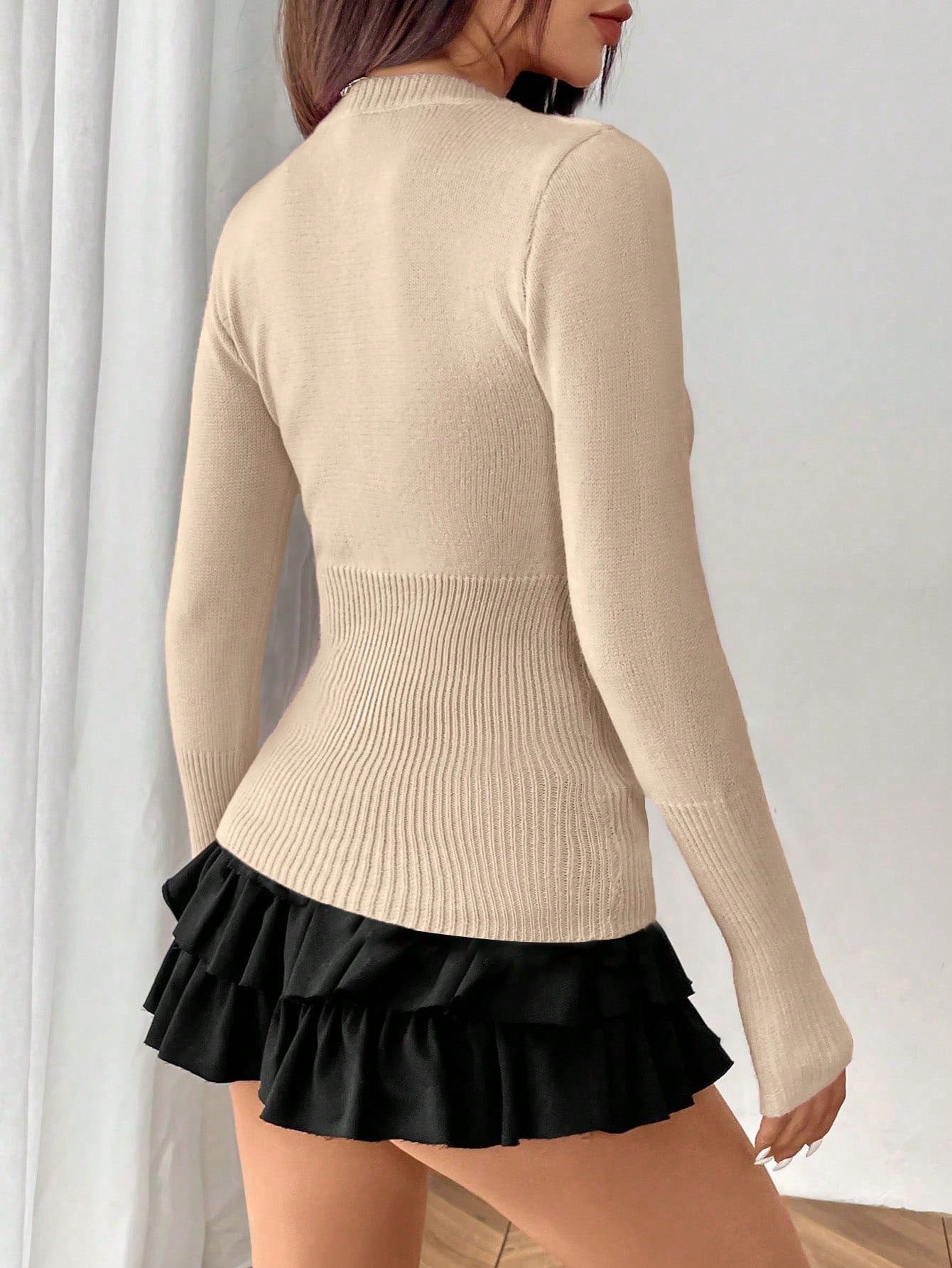 Moosta mujer chaqueta de punto de unicolor con cuello redondo, manga larga, de abotonadura sencilla, versatil y de moda, para otono/invierno