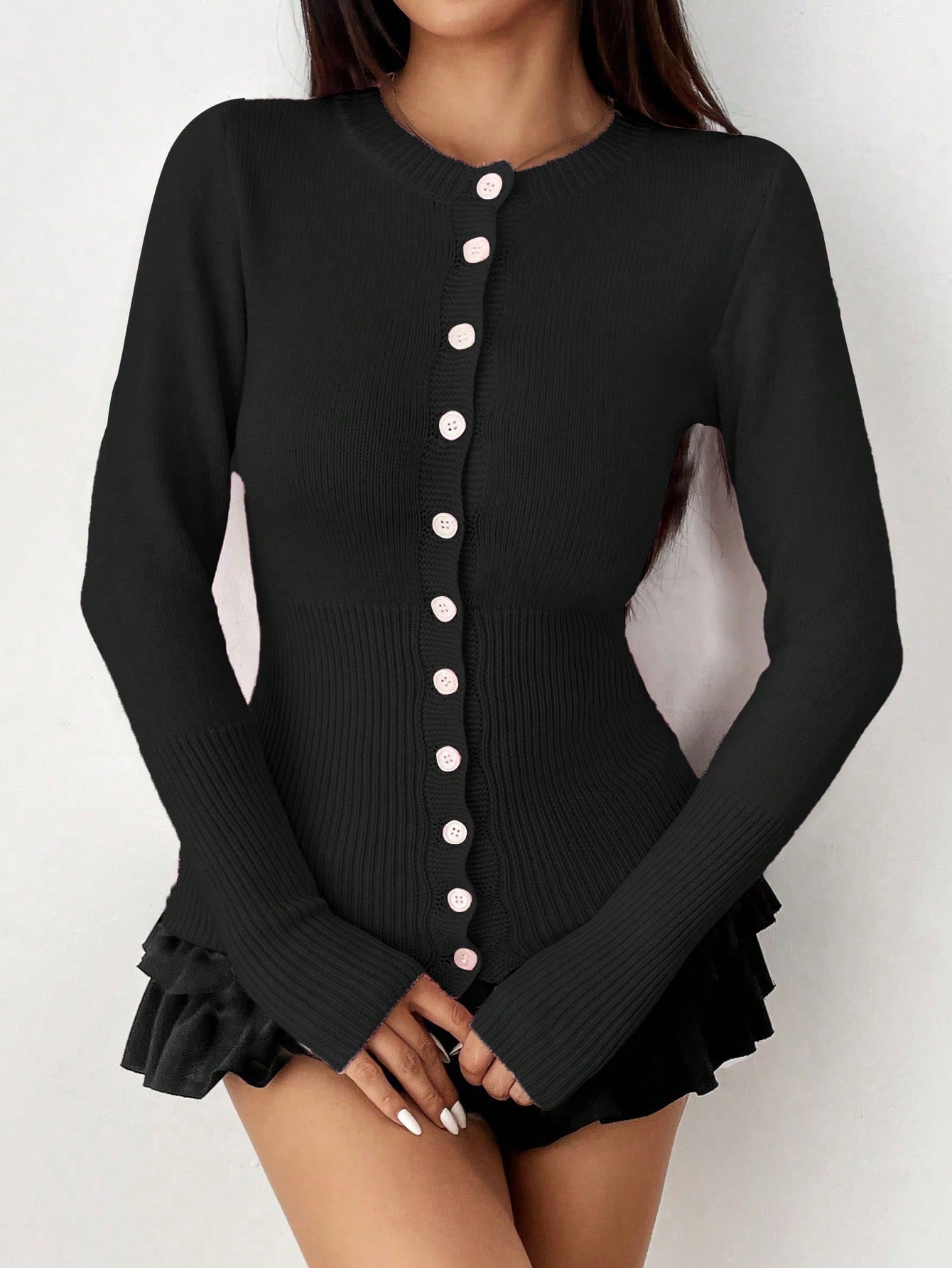 Moosta mujer chaqueta de punto de unicolor con cuello redondo, manga larga, de abotonadura sencilla, versatil y de moda, para otono/invierno