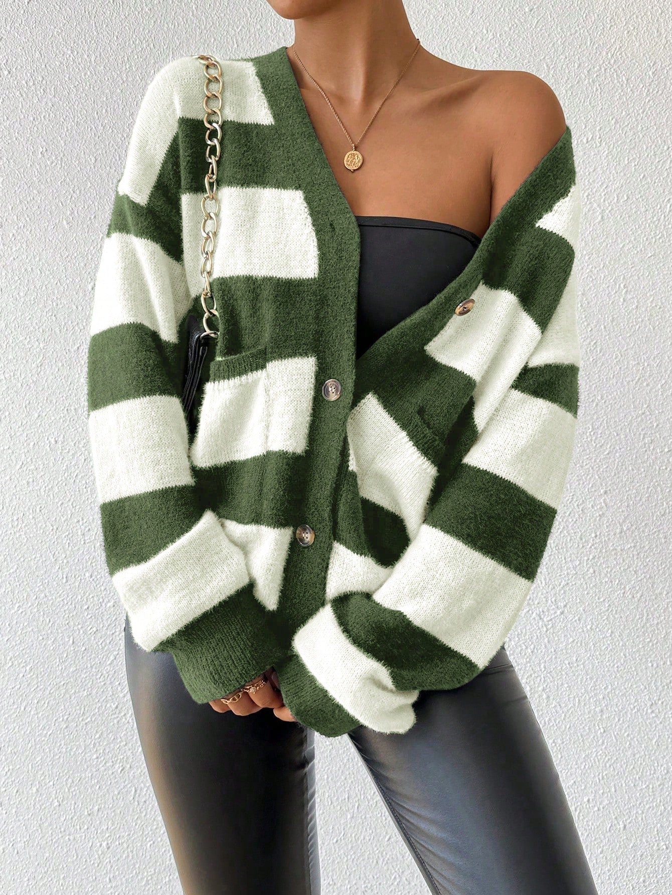 Essnce nueva moda sueter de lana de imitacion de vison con rayas para mujer, otono/invierno