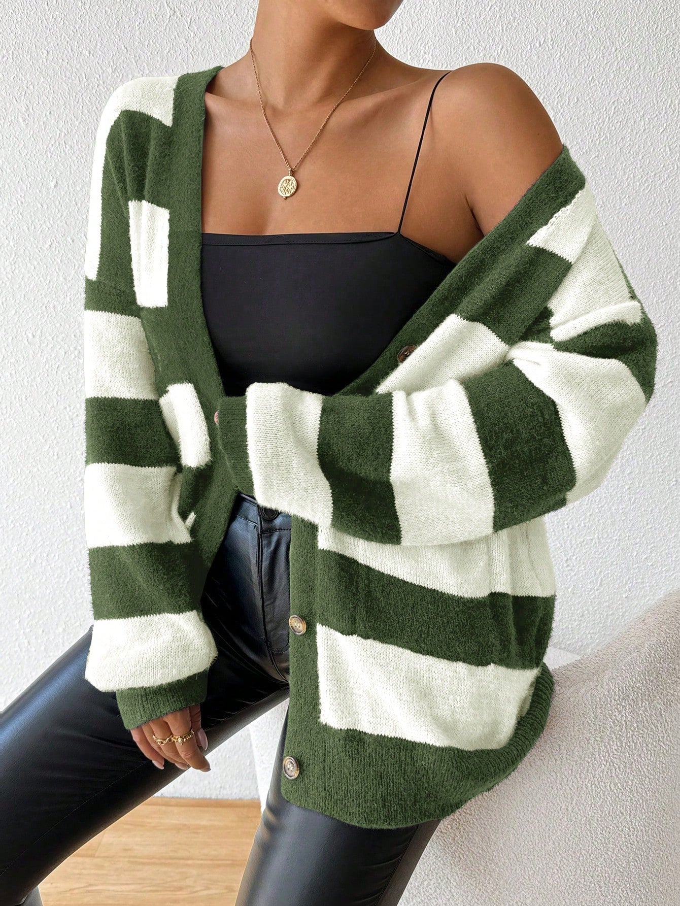 Essnce nueva moda sueter de lana de imitacion de vison con rayas para mujer, otono/invierno