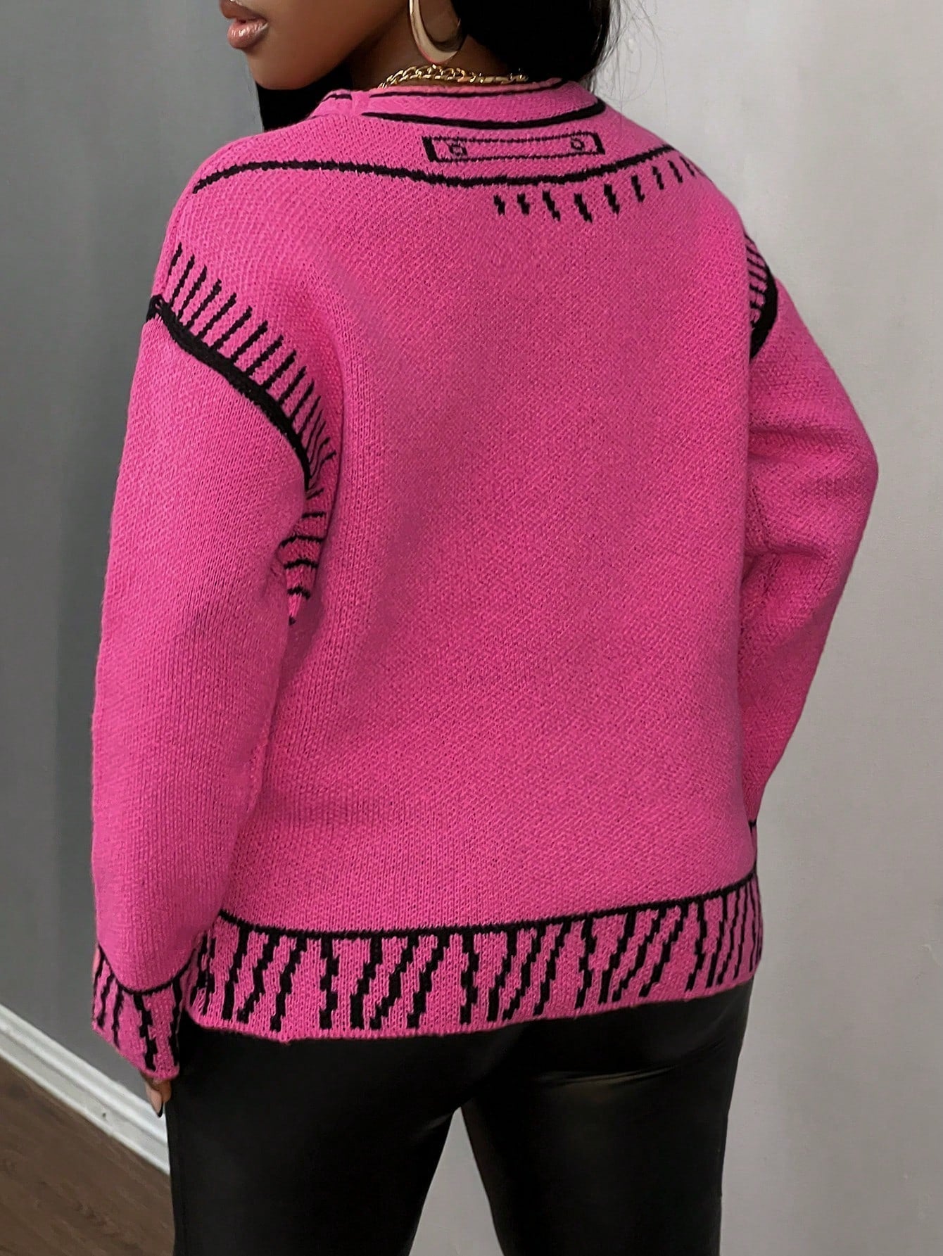 Slayr chaqueta de punto casual con patron asimetrico y contraste de color para mujer