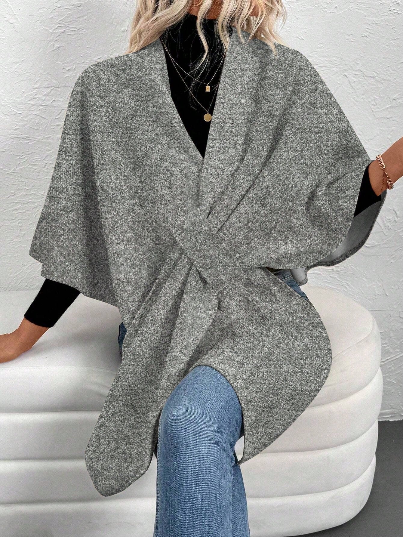 Clasi poncho/capa de mujer de unicolor, chaqueta de lana informal para otono/invierno