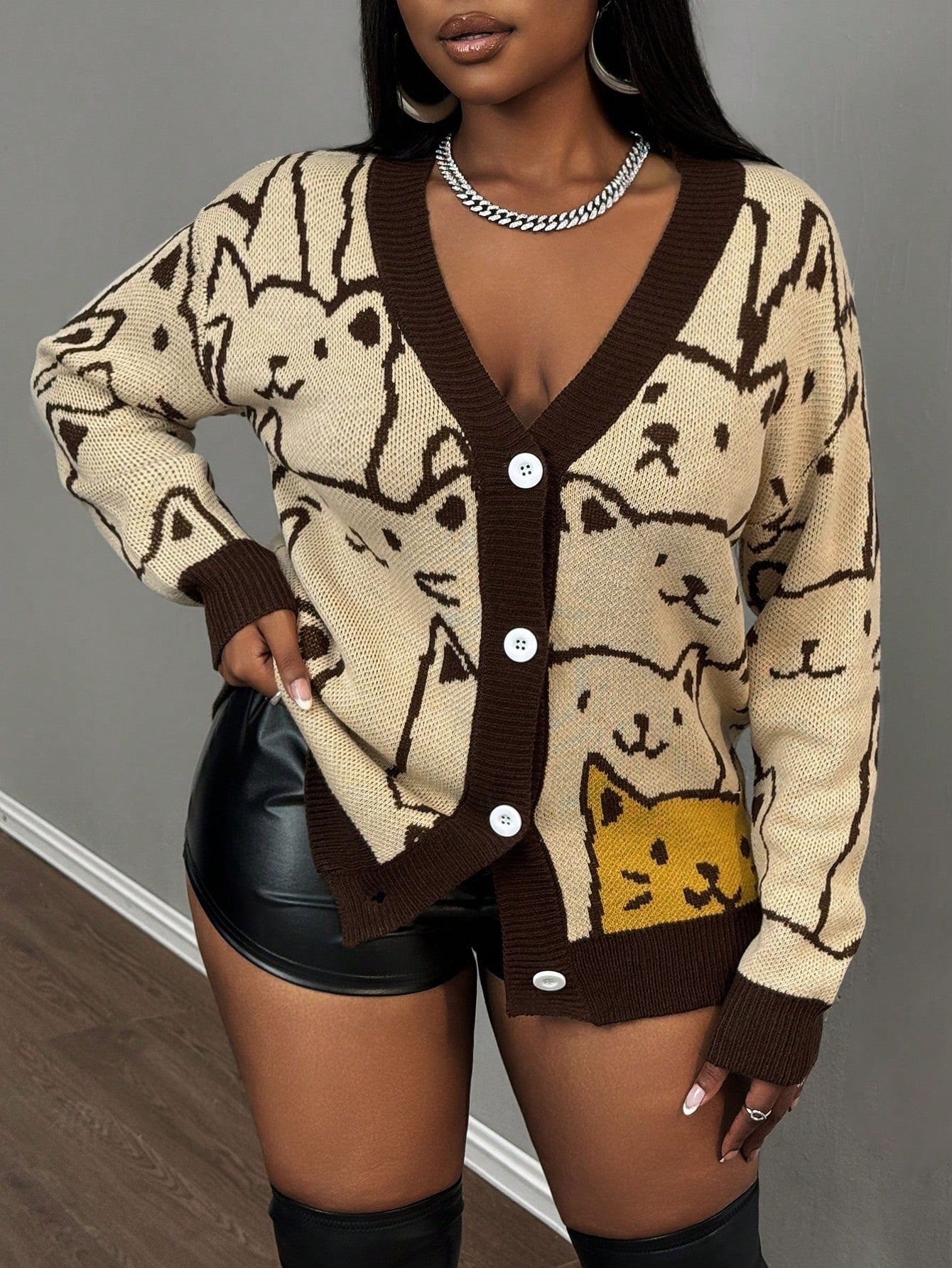 Slayr chaqueta de punto casual con patron asimetrico y contraste de color para mujer
