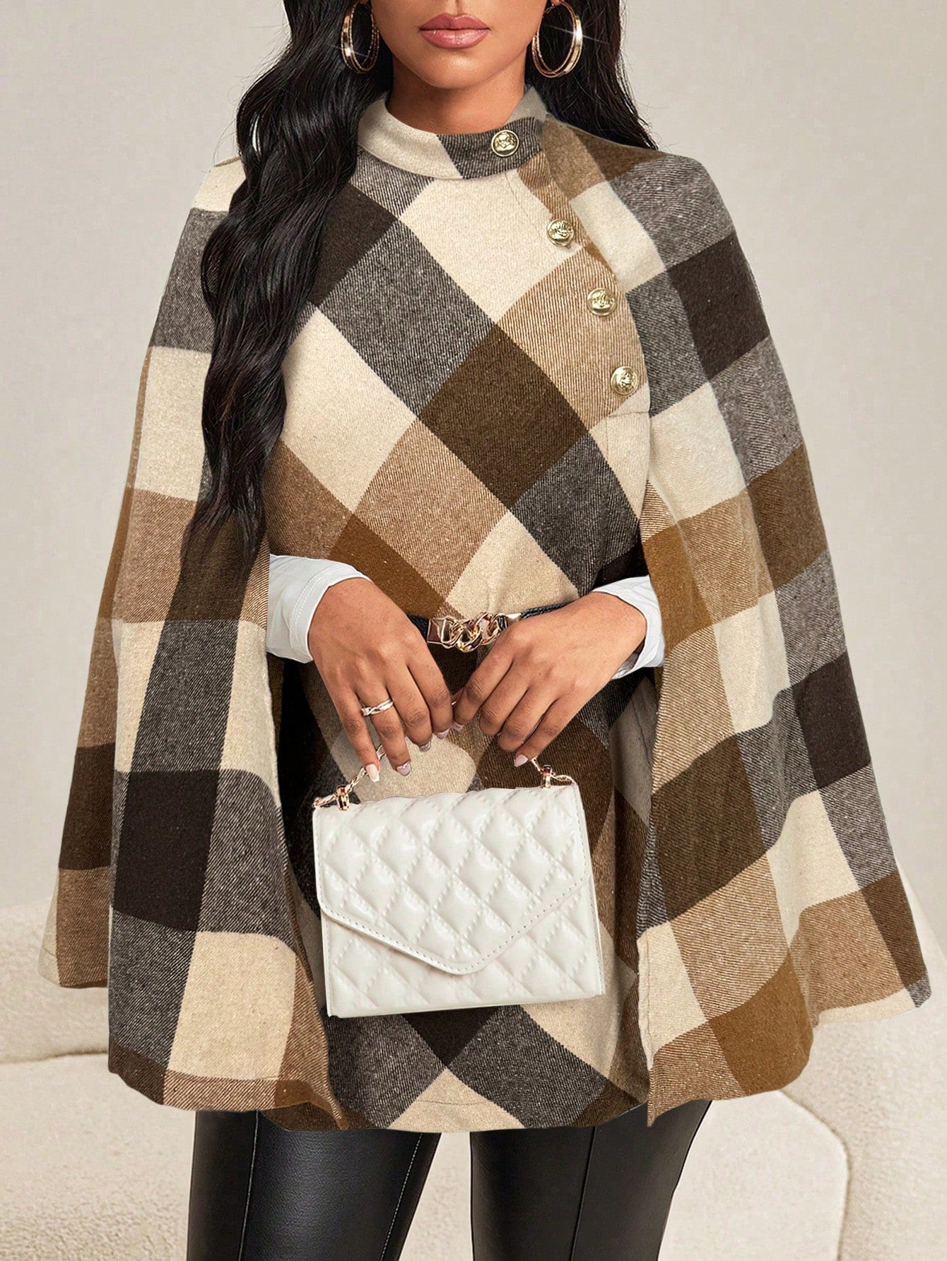 Lady abrigo de mujer de manga larga con cuello alto, botones dorados, estilo elegante para ocasiones casuales, de fiesta, boda, de oficina, en otono e invierno, en colores negro, blanco y gris, talla grande, nuevo.