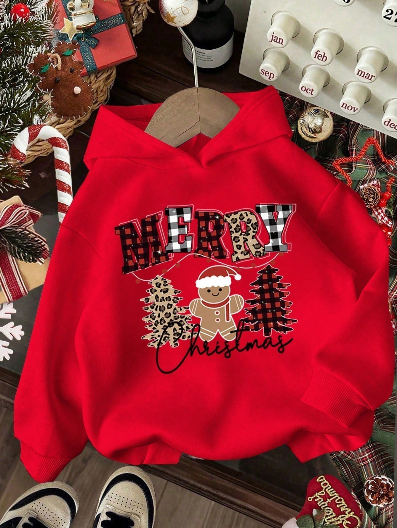 Ezwear jersey holgado de manga larga con estampado de arbol de navidad y texto "feliz navidad" en estilo minimalista y vintage con estampado de leopardo, para mujer