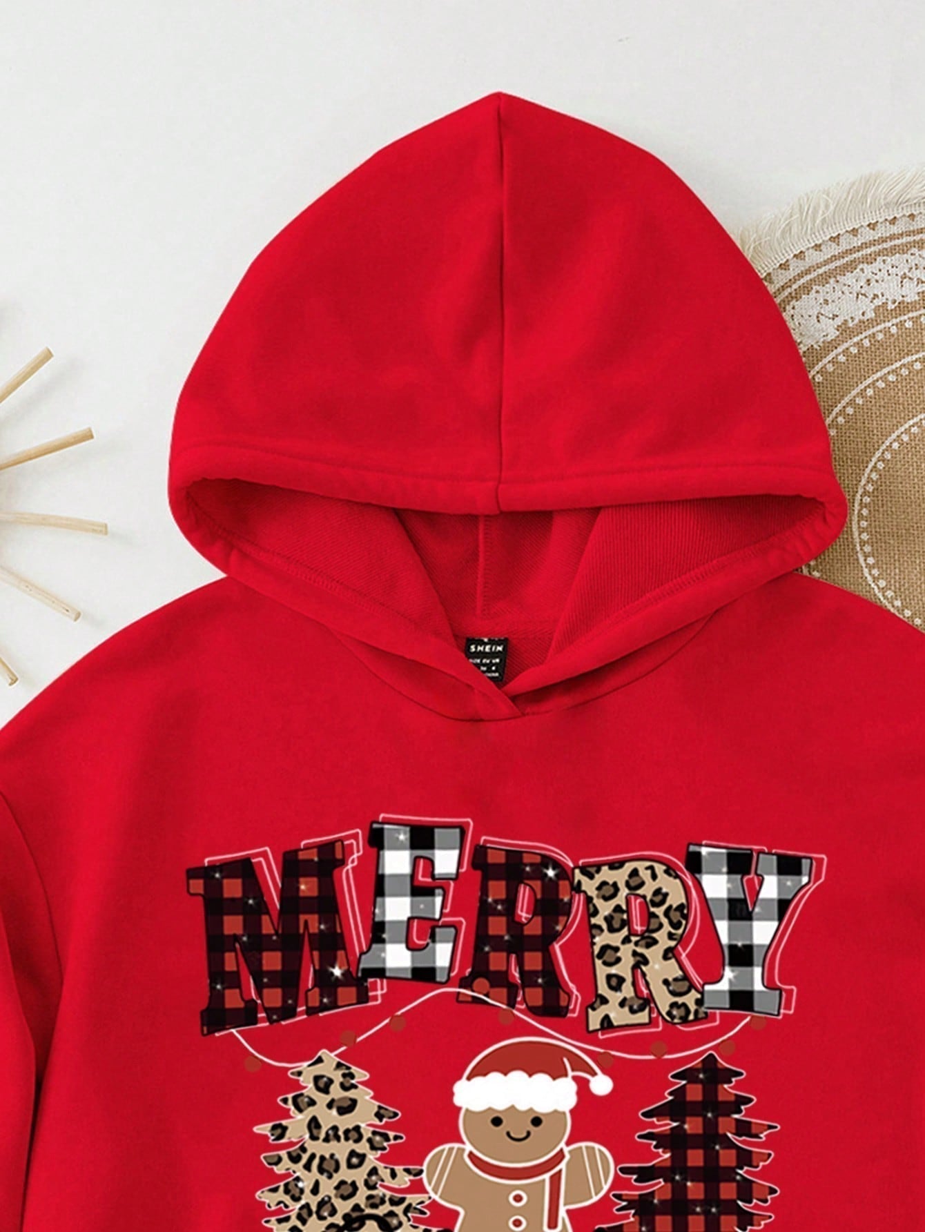 Ezwear jersey holgado de manga larga con estampado de arbol de navidad y texto "feliz navidad" en estilo minimalista y vintage con estampado de leopardo, para mujer