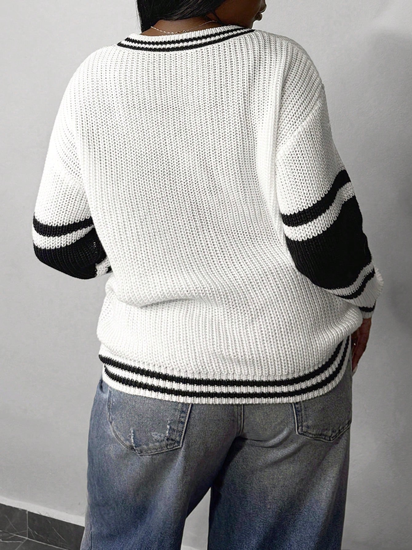 Slayr chaqueta de punto casual con patron asimetrico y contraste de color para mujer