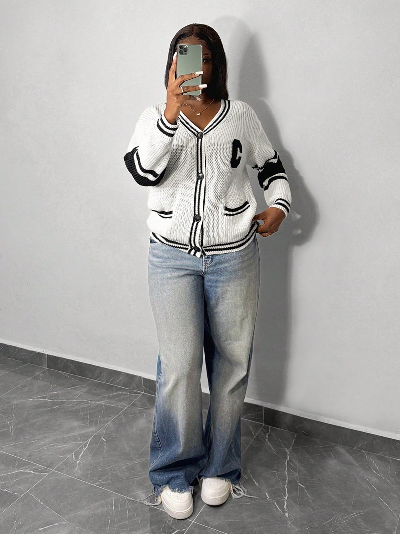 Slayr chaqueta de punto casual con patron asimetrico y contraste de color para mujer