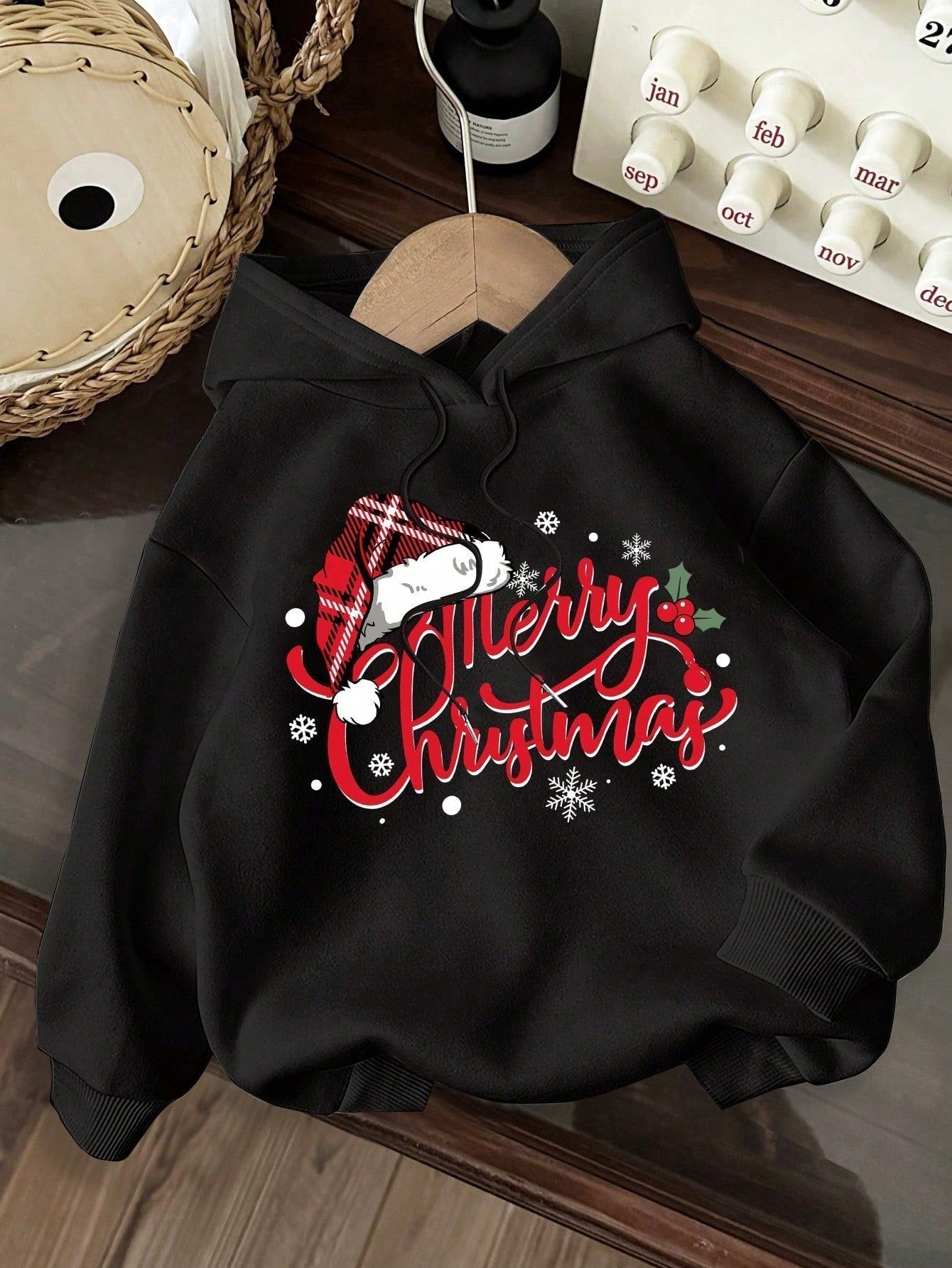 Ezwear jersey holgado de manga larga con estampado de arbol de navidad y texto "feliz navidad" en estilo minimalista y vintage con estampado de leopardo, para mujer