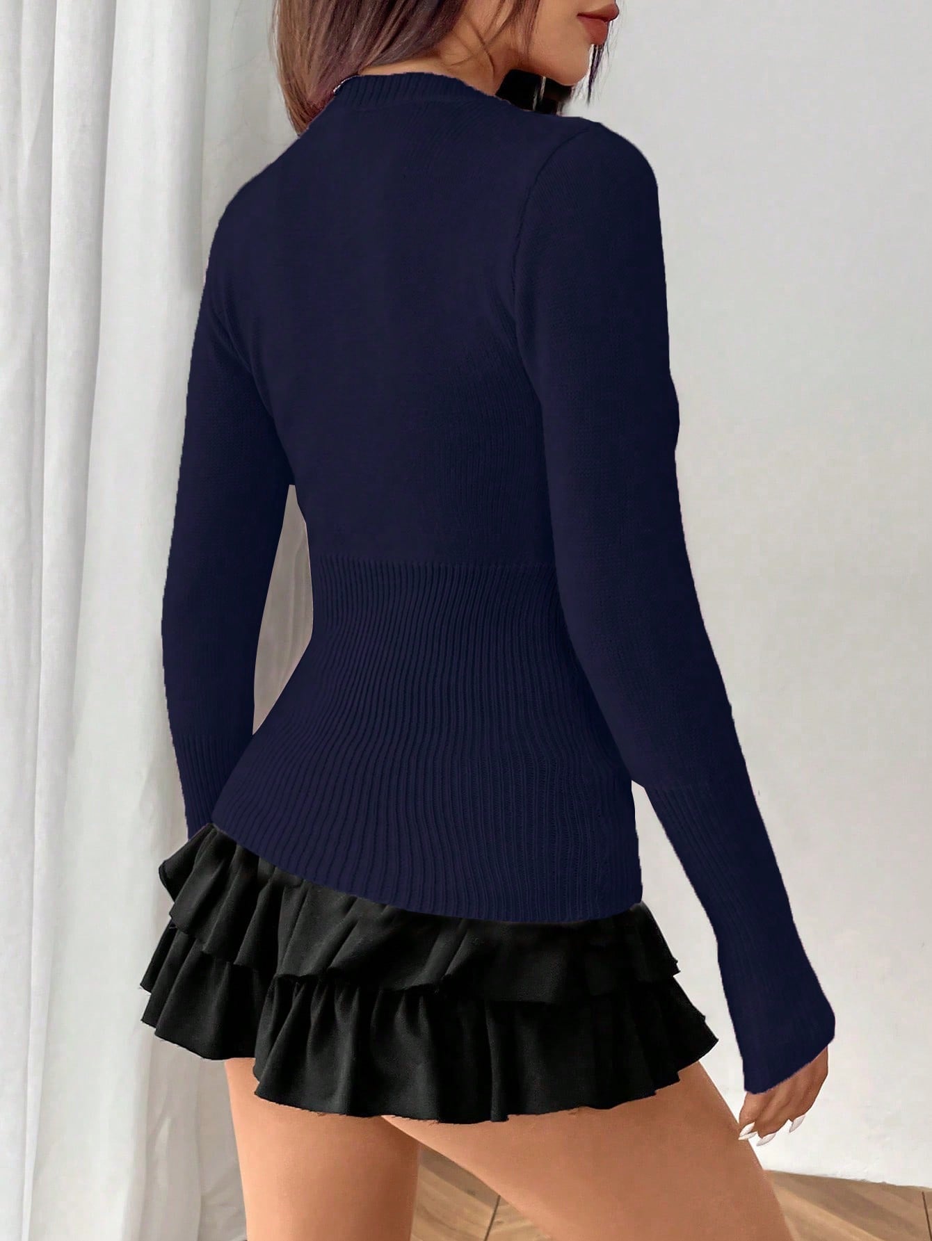 Moosta mujer chaqueta de punto de unicolor con cuello redondo, manga larga, de abotonadura sencilla, versatil y de moda, para otono/invierno