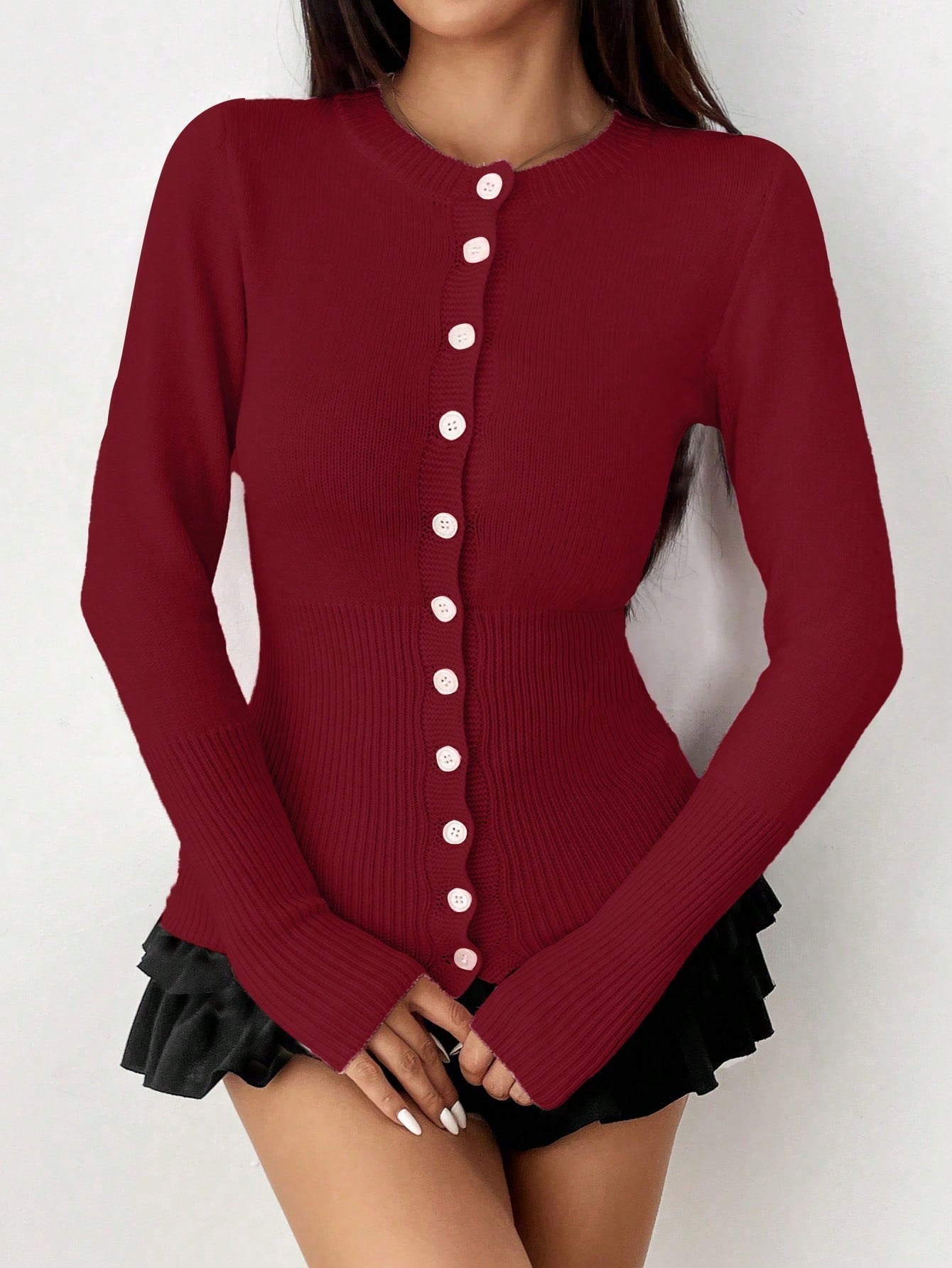 Moosta chaqueta de punto de estilo casual y versatil de color liso para otono/invierno