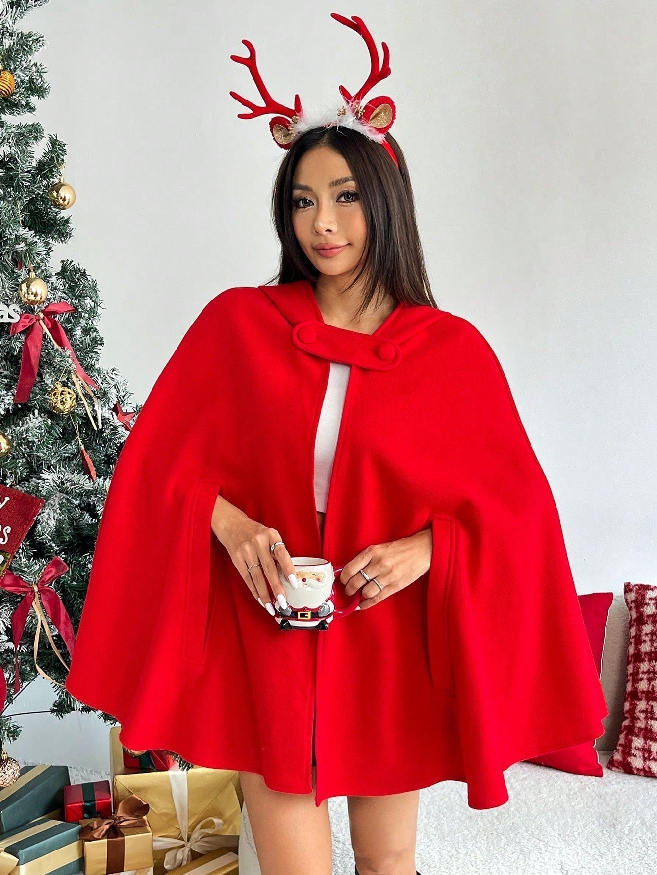 Ezwear capa con capucha de unicolor para mujer, elegante abrigo de invierno