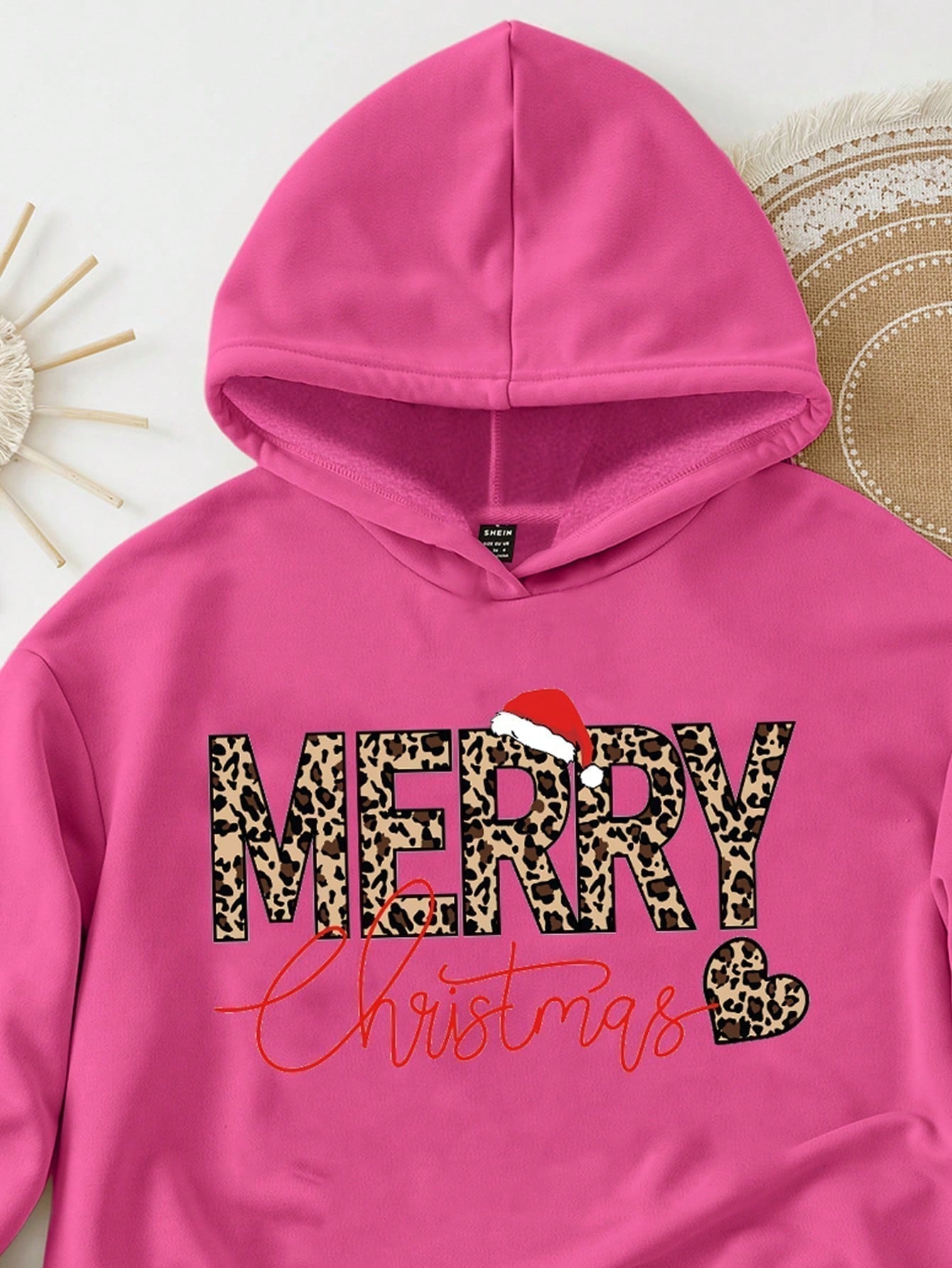 Ezwear jersey holgado de manga larga con estampado de arbol de navidad y texto "feliz navidad" en estilo minimalista y vintage con estampado de leopardo, para mujer