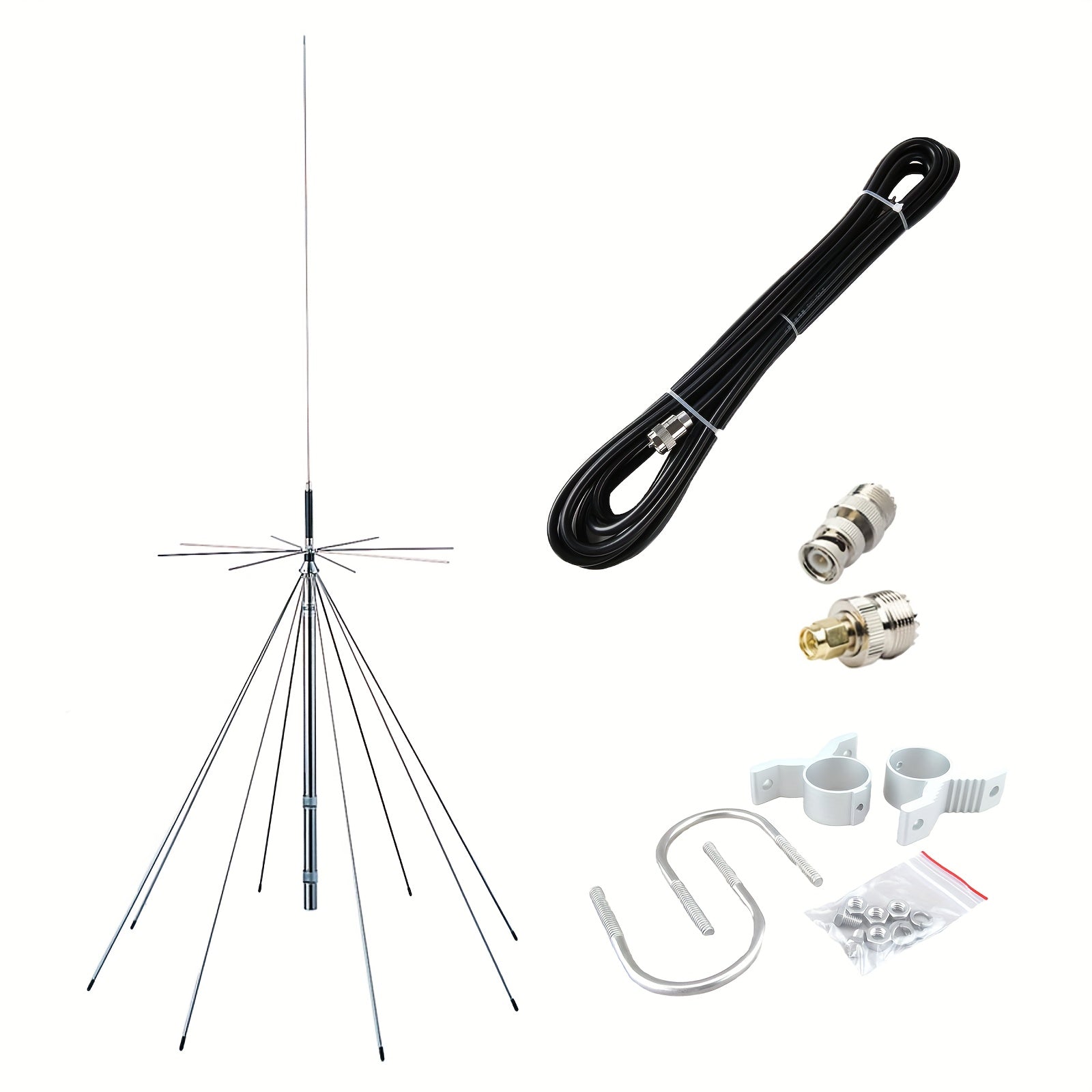 Antena Discone D3000N con Diamantes para Escáneres de Policía GMRS 25-3000MHz, Compatible con GMRS FM 1090MHz UHF VHF HF, con Cable de 10 Metros PL-259 SMA BNC