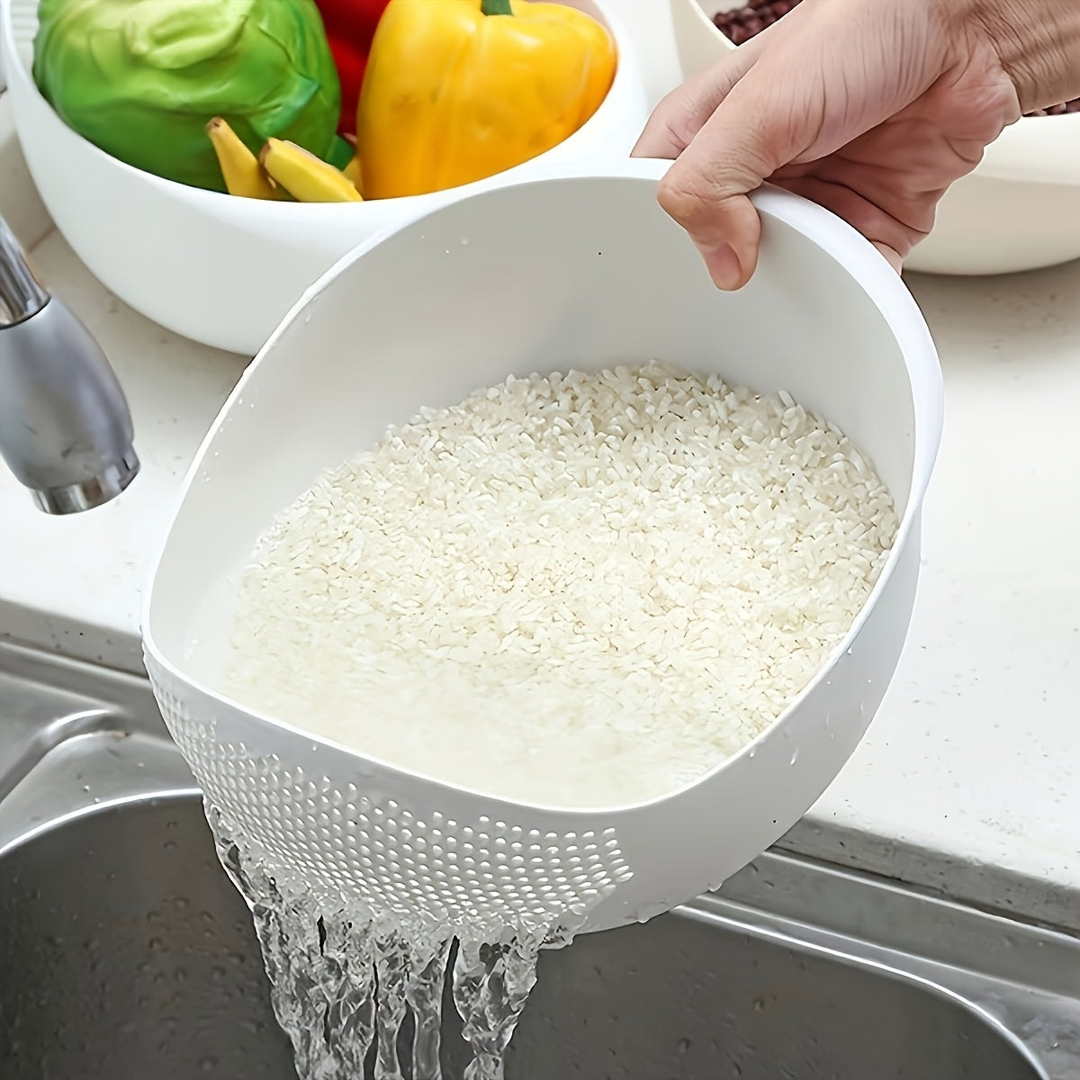 Canasta de Almacenamiento 1pc, Canasta de Lavandería Multifuncional, Cesta de Drenaje de Comida Moderna, Adecuada para Frutas, Verduras, Arroz y Granos, Caja de Almacenamiento y Armario de Cocina, Accesorios de Cocina