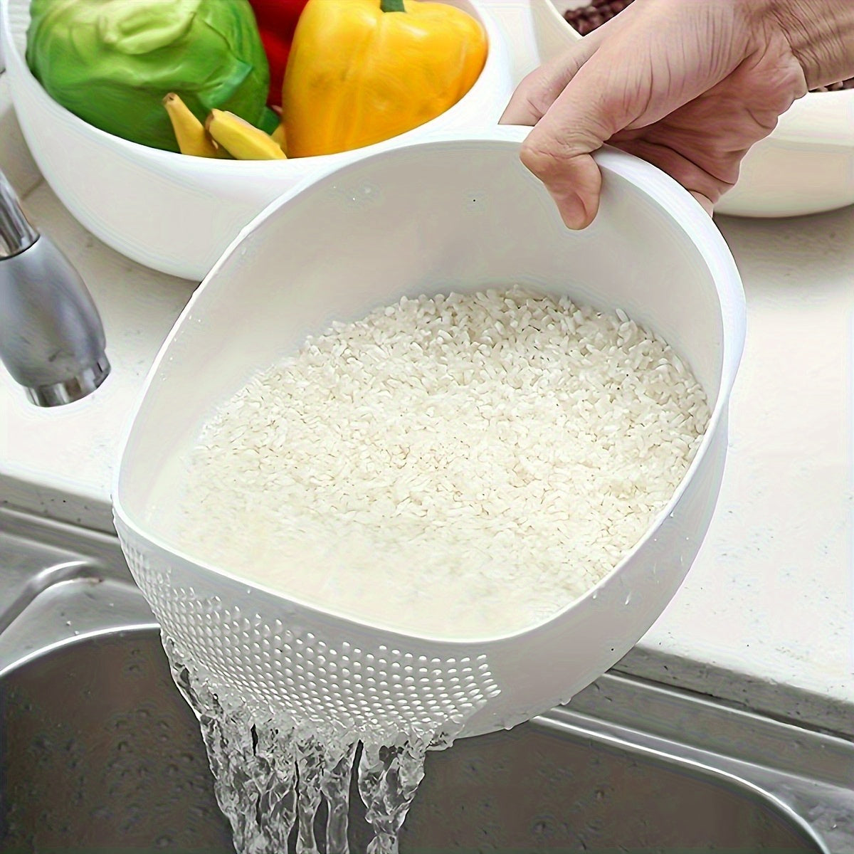 Canasta de Almacenamiento 1pc, Canasta de Lavandería Multifuncional, Cesta de Drenaje de Comida Moderna, Adecuada para Frutas, Verduras, Arroz y Granos, Caja de Almacenamiento y Armario de Cocina, Accesorios de Cocina