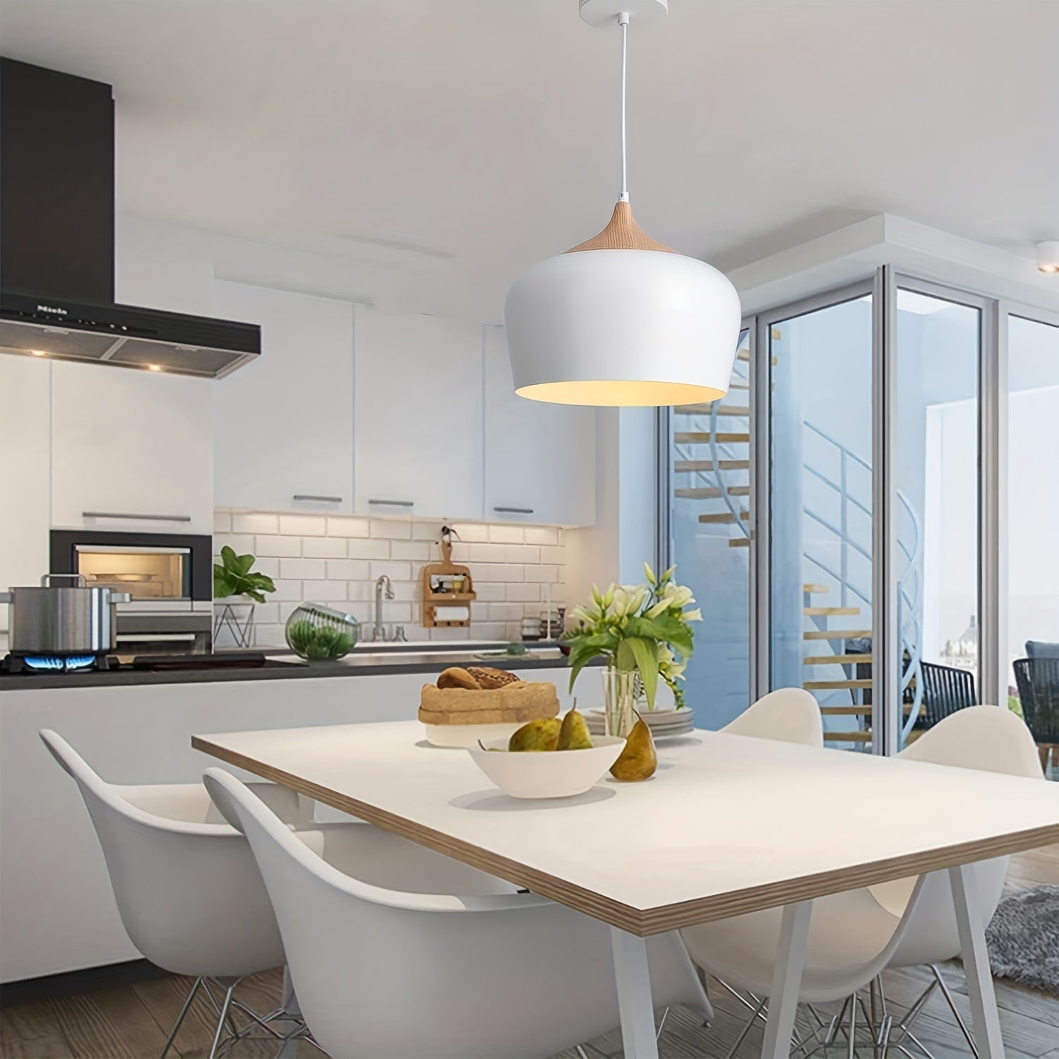 Arandela Moderna Minimalista de Hierro con Diseño en Madera Negra/Blanca - Ideal para Comedor o Isla de Cocina