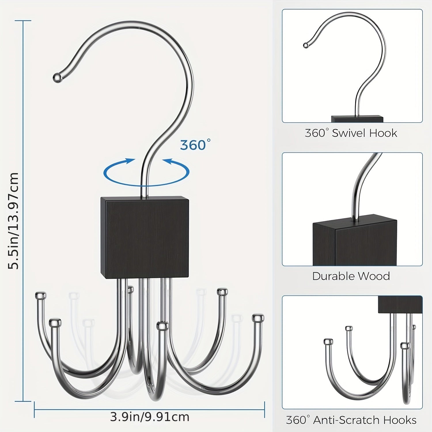 1pc / 2pcs Gancho de Almacenamiento de Bolsas Multi-Garras, Estante de Almacenamiento de Metal para Corbatas, Cinturones, Almacenamiento y Organización Doméstica para Dormitorio, Armario, Guardarropa, Hogar, Residencia Universitaria