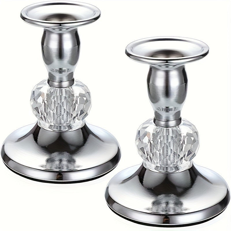 2pcs Elegantes Portavelas Europeos, Dorado Rosa con Acentos de Cristal - Decoración Romántica de Mesa para Bodas y Cenas, Ideal para Halloween/Navidad/Día de Acción de Gracias, Decoración del Hogar y Habitación, Decoraciones para el Hogar