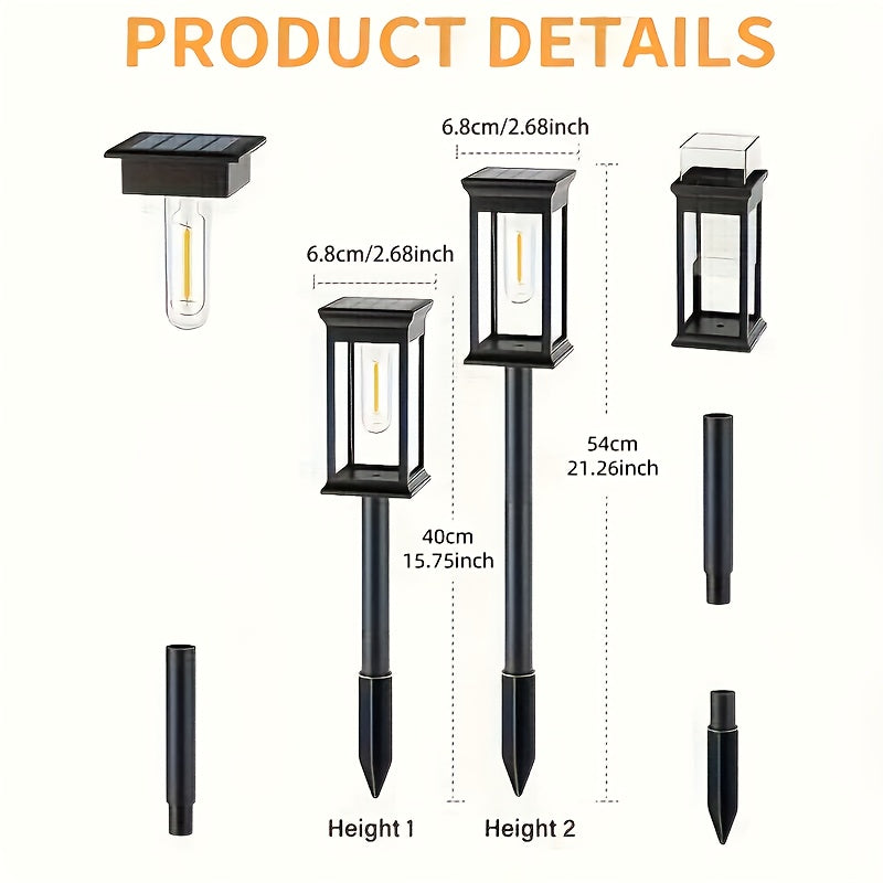 6 Lámparas de Césped con Filamento de Tungsteno Solar para Decoración Exterior - Iluminación LED Adecuada para Villas, Jardines, Patios y Terrazas