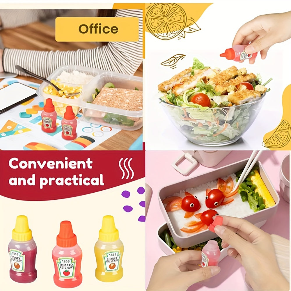 16 piezas de recipientes portátiles para salsas, estilo japonés, incluye botellas exprimibles para aderezo y dispensadores de kétchup, colores al azar