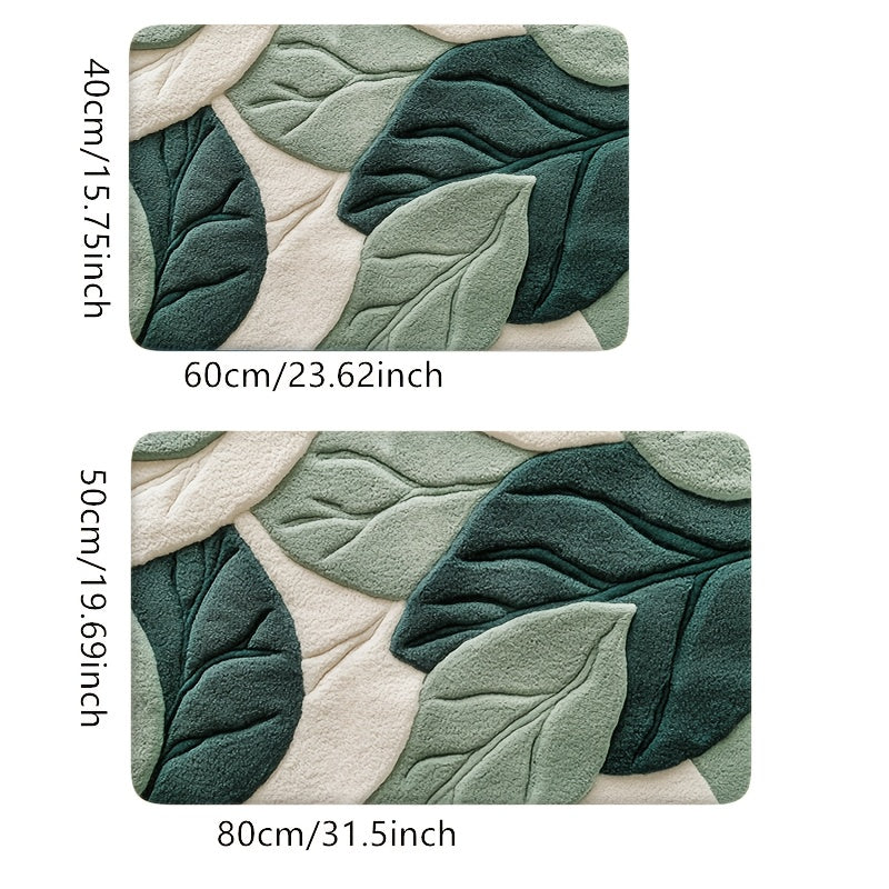 Alfombra de Baño con Patrón de Hoja Verde, Lavable en Máquina - Ideal para Cocina, Entrada y Decoración de Ducha - Regalo Perfecto para Estrenar Casa, Accesorio para Baño y Cocina