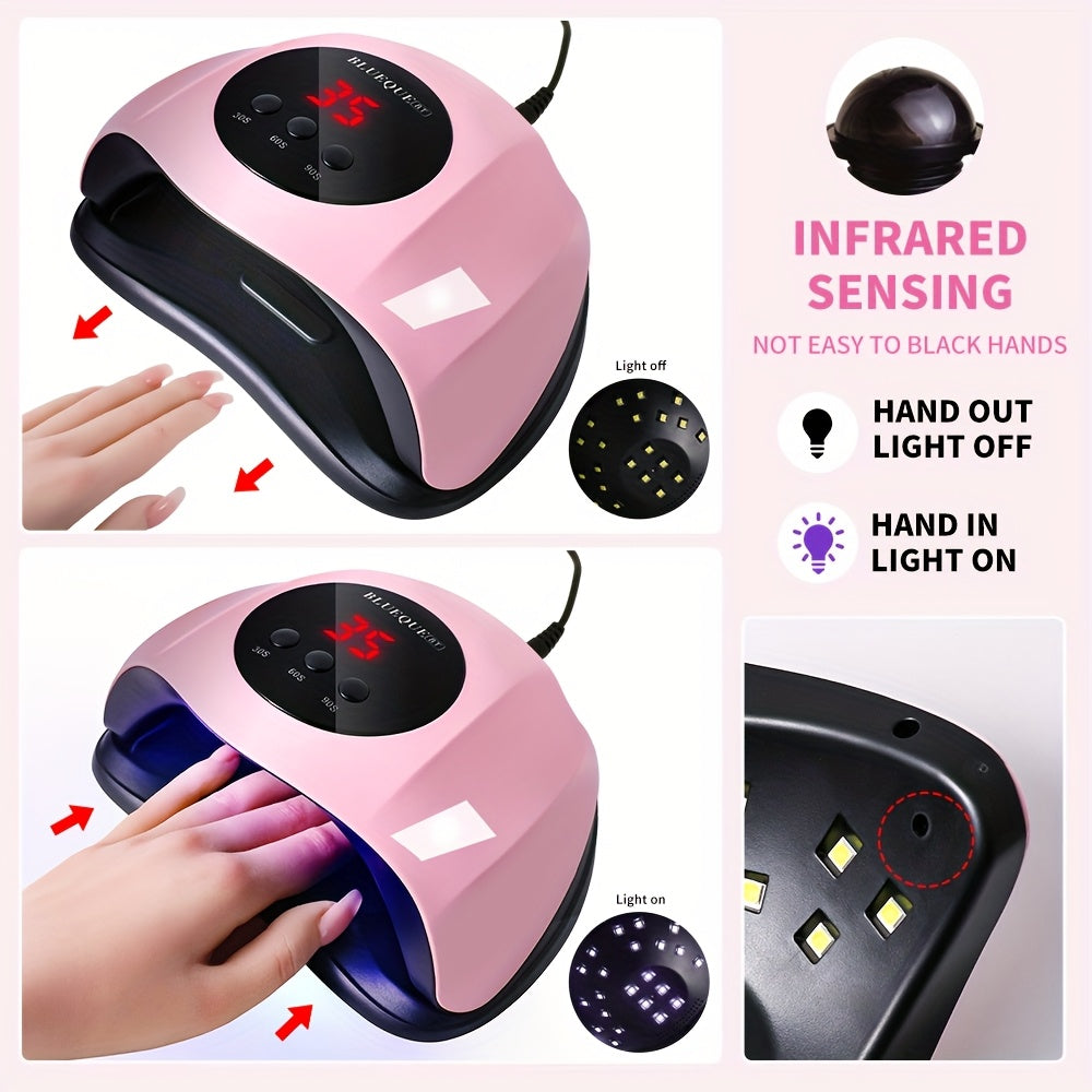 Lámpara de uñas LED con 3 configuraciones de temporizador, sensor automático, 24 fuentes de luz doble, alimentada por USB, sin fragancia - Ideal para secar uñas rápidamente en un salón de belleza en casa, lámpara de secado de uñas|Pantalla LED vibrante|C