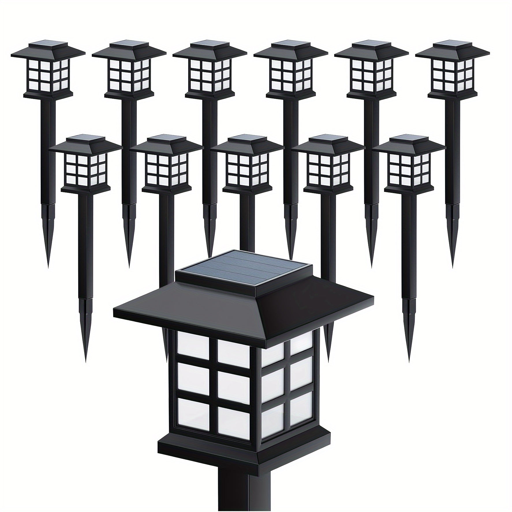 Conjunto de 12 Luces Solares LED para Jardín, Iluminación Exterior con Temporizador Automático, Diseño Pequeña Casa para Patio, Césped y Entrada, Resistentes al Clima y Eficientes en Energía, Iluminación Paisajística | Luces Decorativas para Jardín | LED