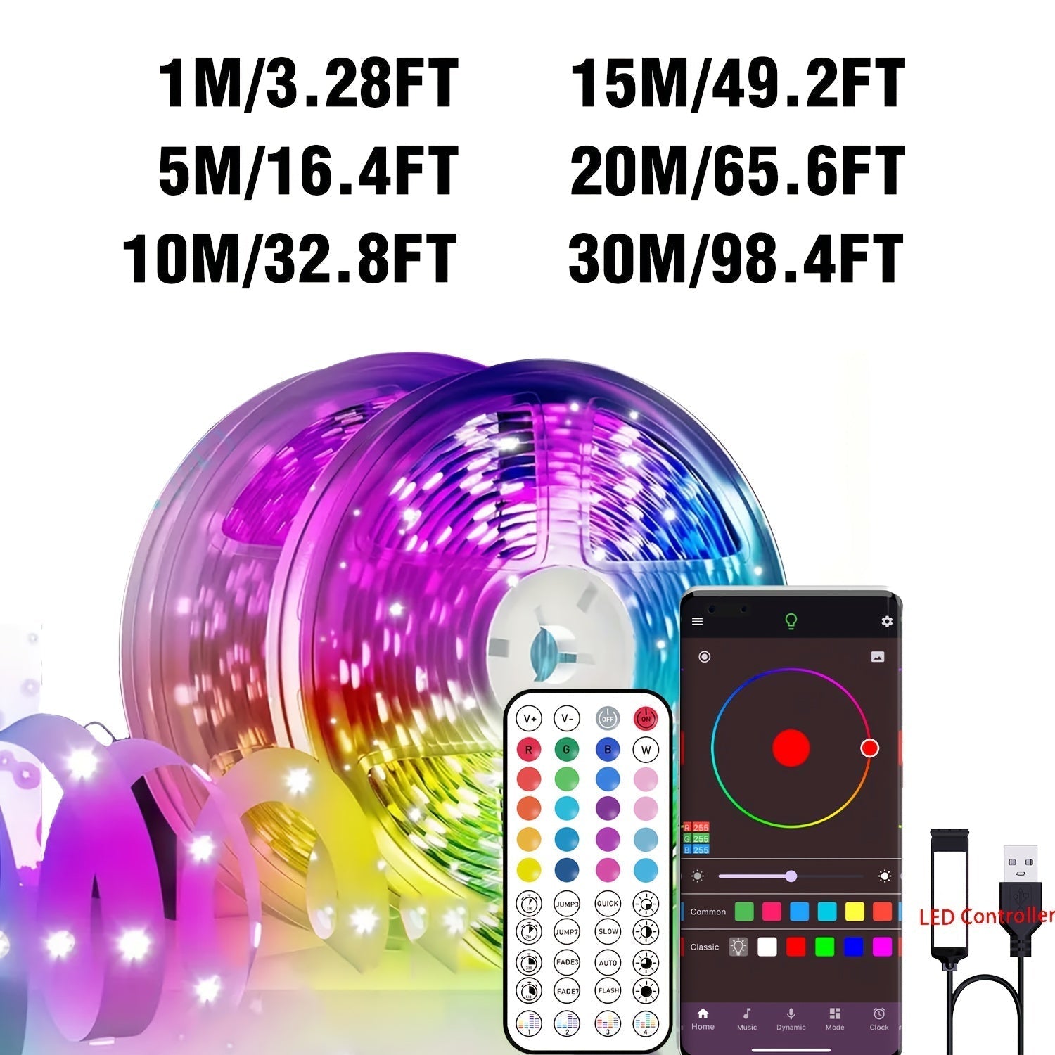 Decoración inteligente de habitaciones con luz LED sincronizada con música, tira de luces RGB fácil de instalar, temporizador y ritmo sincronizado, para dormitorio, sala de estar, hogar, Halloween y decoración de bodas