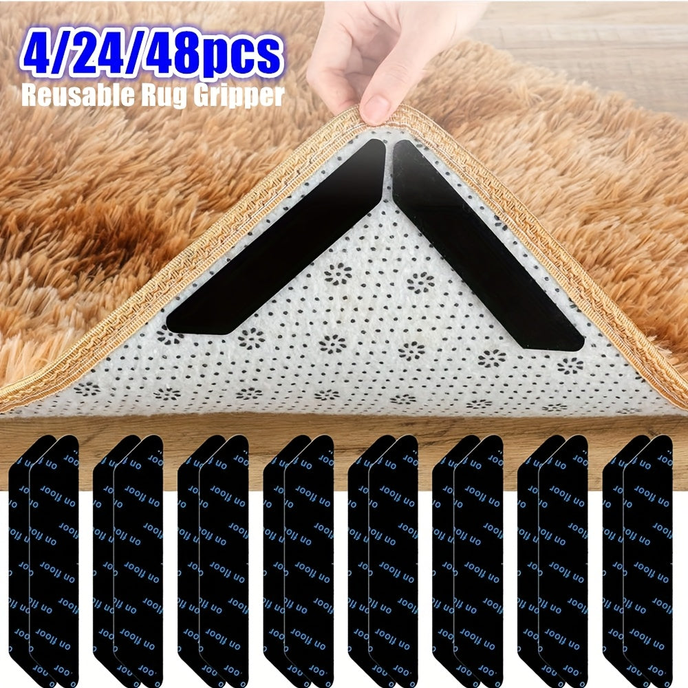 4/24/48PCS Antideslizantes de Alfombra Reutilizables Cinta de Alfombra Autoadhesiva Esquinas y Bordes Pads de Alfombra Fijos Adhesivos para Cocina y Baño Alfombra de Suelo Mat de Casa Suministros