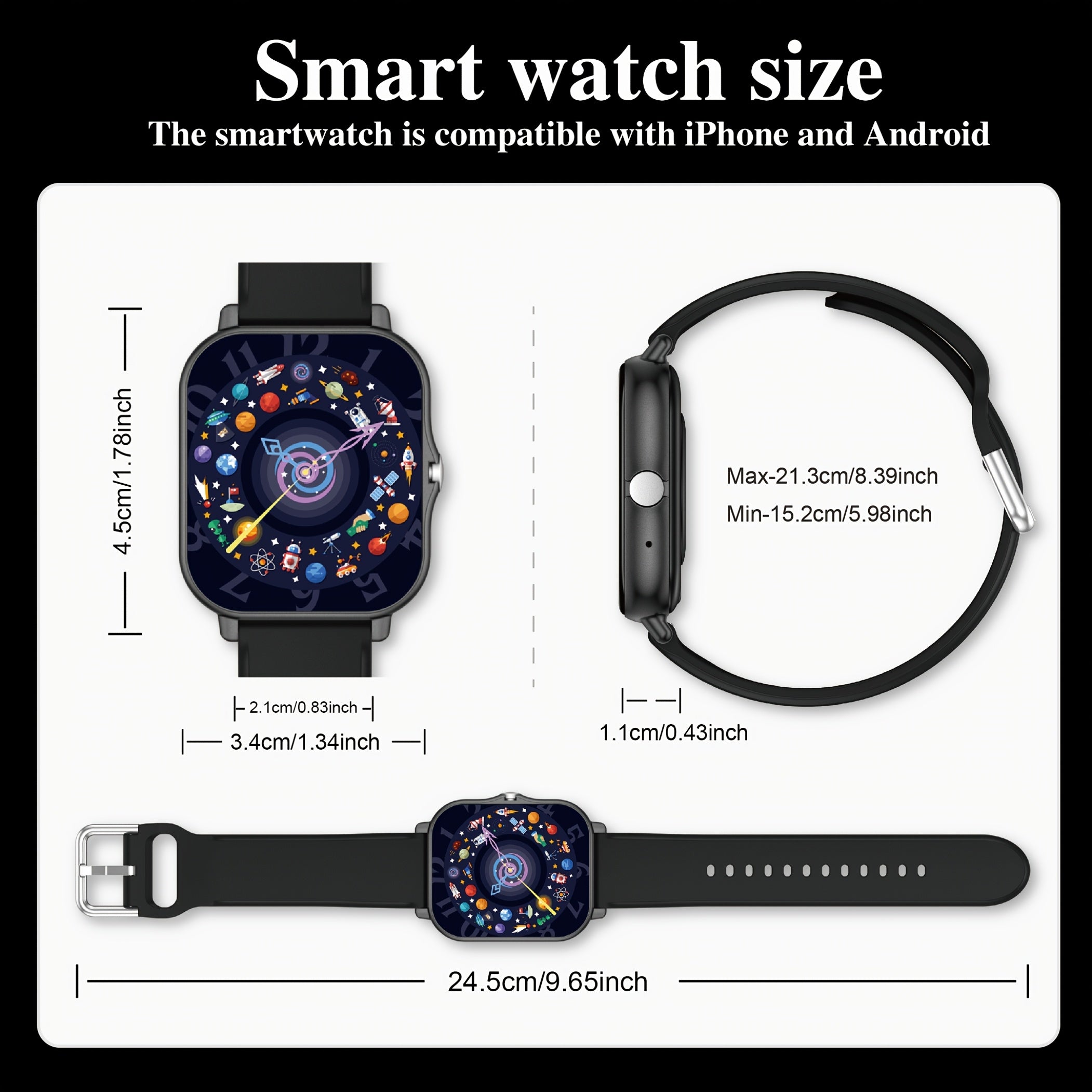 Reloj deportivo inteligente con pantalla táctil de 1.83 pulgadas, correa de silicona, pedómetro unisex para exteriores, múltiples caras del reloj disponibles, llamadas inalámbricas, controles remotos de cámara, despertador, pronósticos meteorológicos, cu