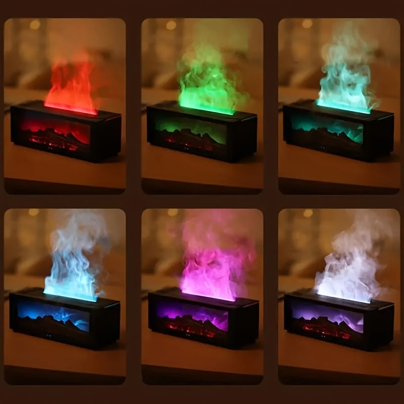Humidificador de Aire con Efecto de Llama Alimentado por USB con Aromaterapia, Control Remoto, Luces Coloridas, Temporizador de 1-5 Horas, Diseño de Relleno Superior, Ideal para Habitaciones de Hasta 260 Pies Cuadrados, Estilo Chimenea Decorativa Moderna