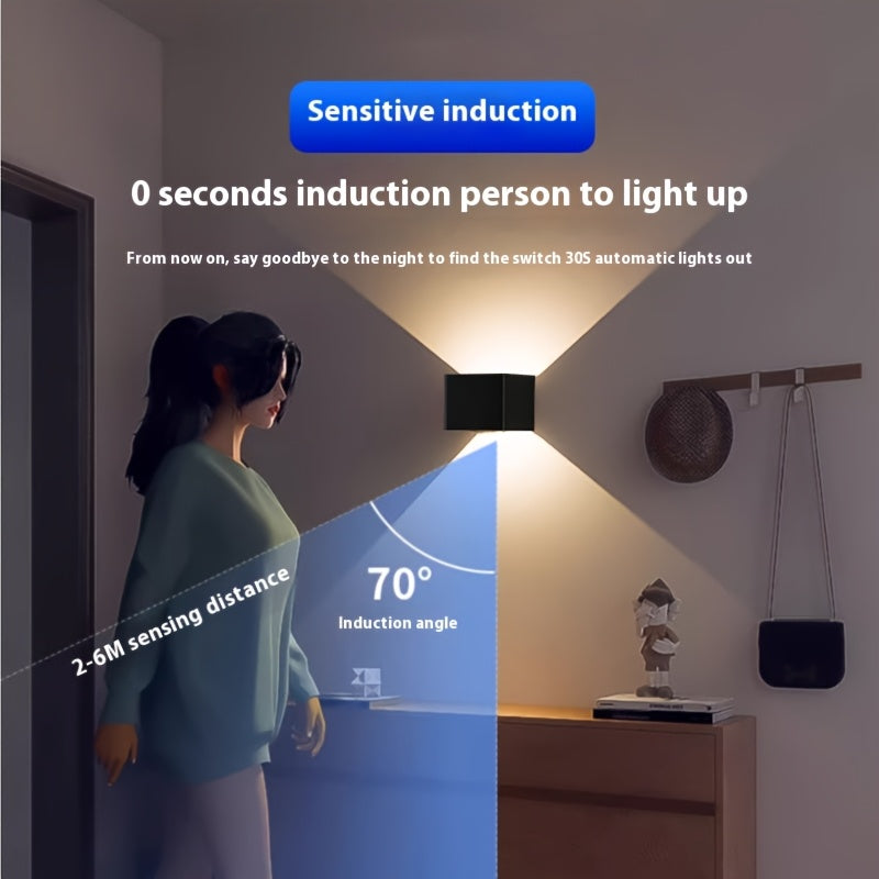 Luz LED moderna negra con sensor de movimiento y brillo ajustable, con batería recargable, para clósets, gabinetes, dormitorios, salas y escaleras - Ideal para decoración de interiores
