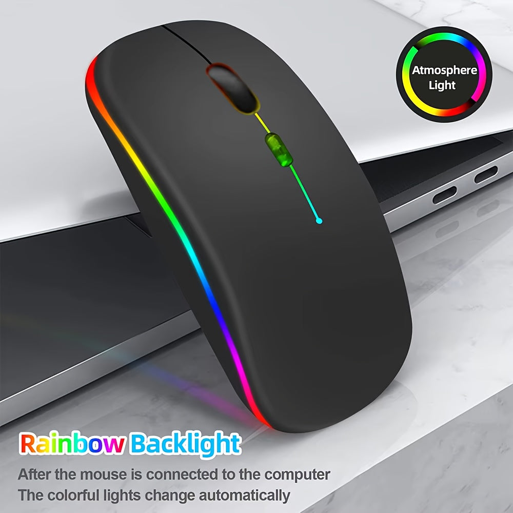 Ratón inalámbrico recargable, con luz LED, ergonómico y portátil, con función de doble modo 2.4G/5.0, botón silencioso, batería recargable incorporada, adecuado para ambas manos, estable y suave, baja latencia, apto para juegos, oficina y entretenimiento