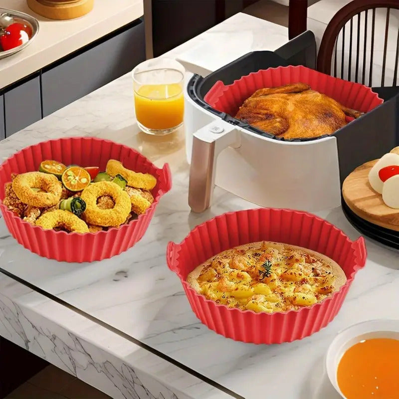 1pc Revestimiento de Silicona Reutilizable para Freidora de Aire de 8 Pulgadas con Superficie Antiadherente - Seguro para Horno y Microondas, Bandeja Fácil de Limpiar para Asar Pollo, Cocinar Pescado, Accesorios de Cocción en Casa y Hornear, Diseño Estri